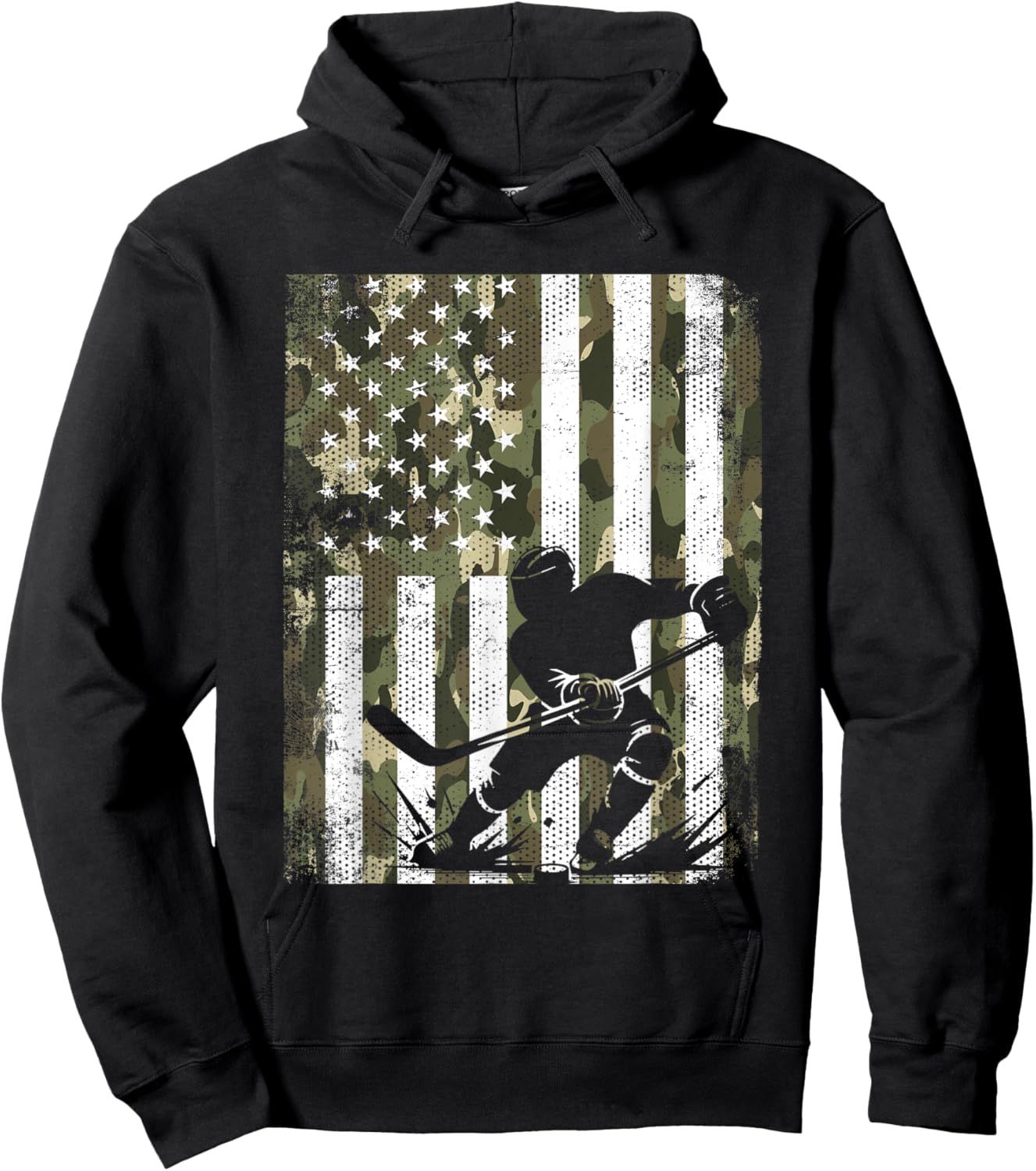 Ice Hockey Camouflage USA Flag Hockey Player Hockey Lover Hoodie - Hoodie | Black