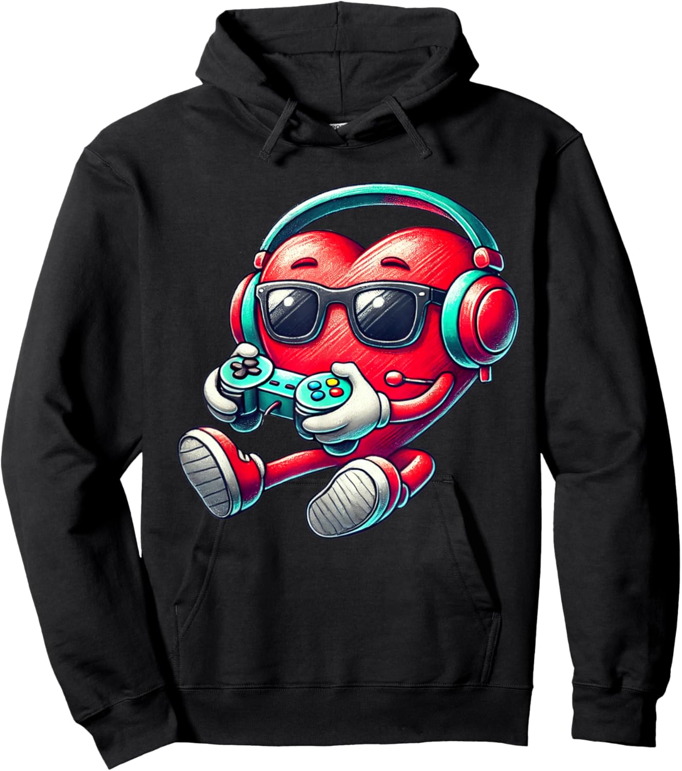Valentines Day Heart Gamer Video Gaming Boys Men Kids Hoodie - Hoodie | Black