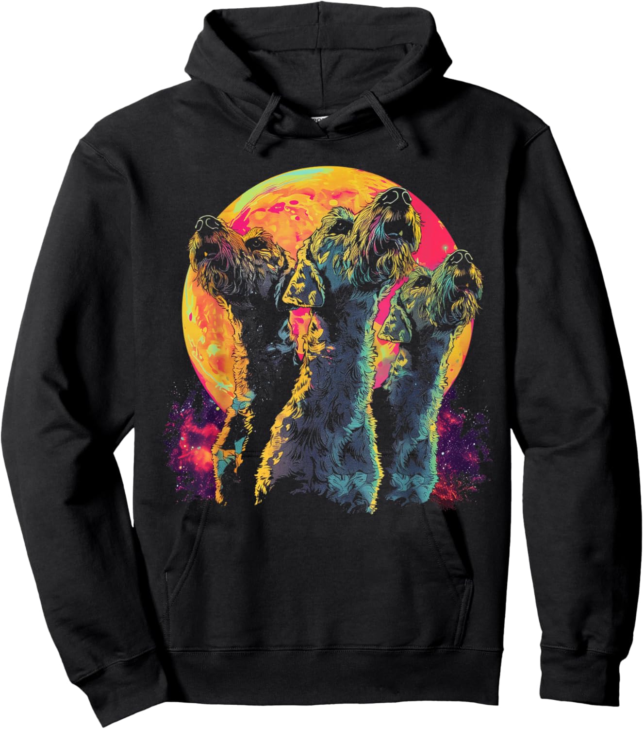 Airedale Terrier Dog Howling Moon Hoodie - Hoodie | Black