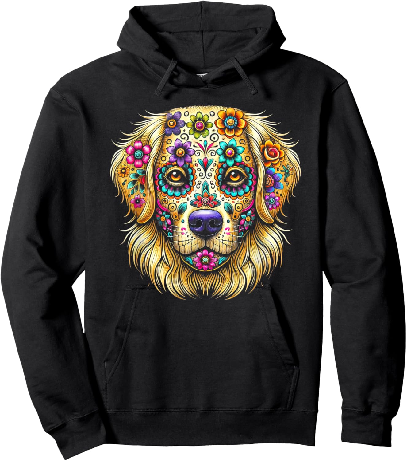 Golden Retriever Day of the Dead Halloween Sugar Skull Dog Men Women Kids Hoodie - Hoodie | Black