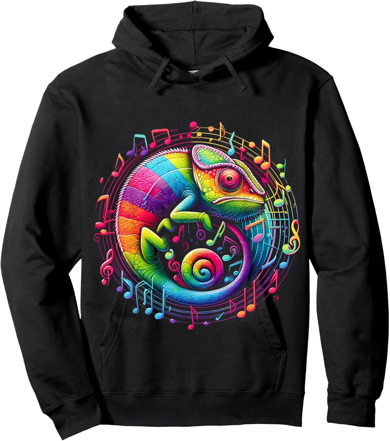 Retro Musical Chameleon Rainbow Circular Music Swirl Culture Hoodie - Hoodie | Black