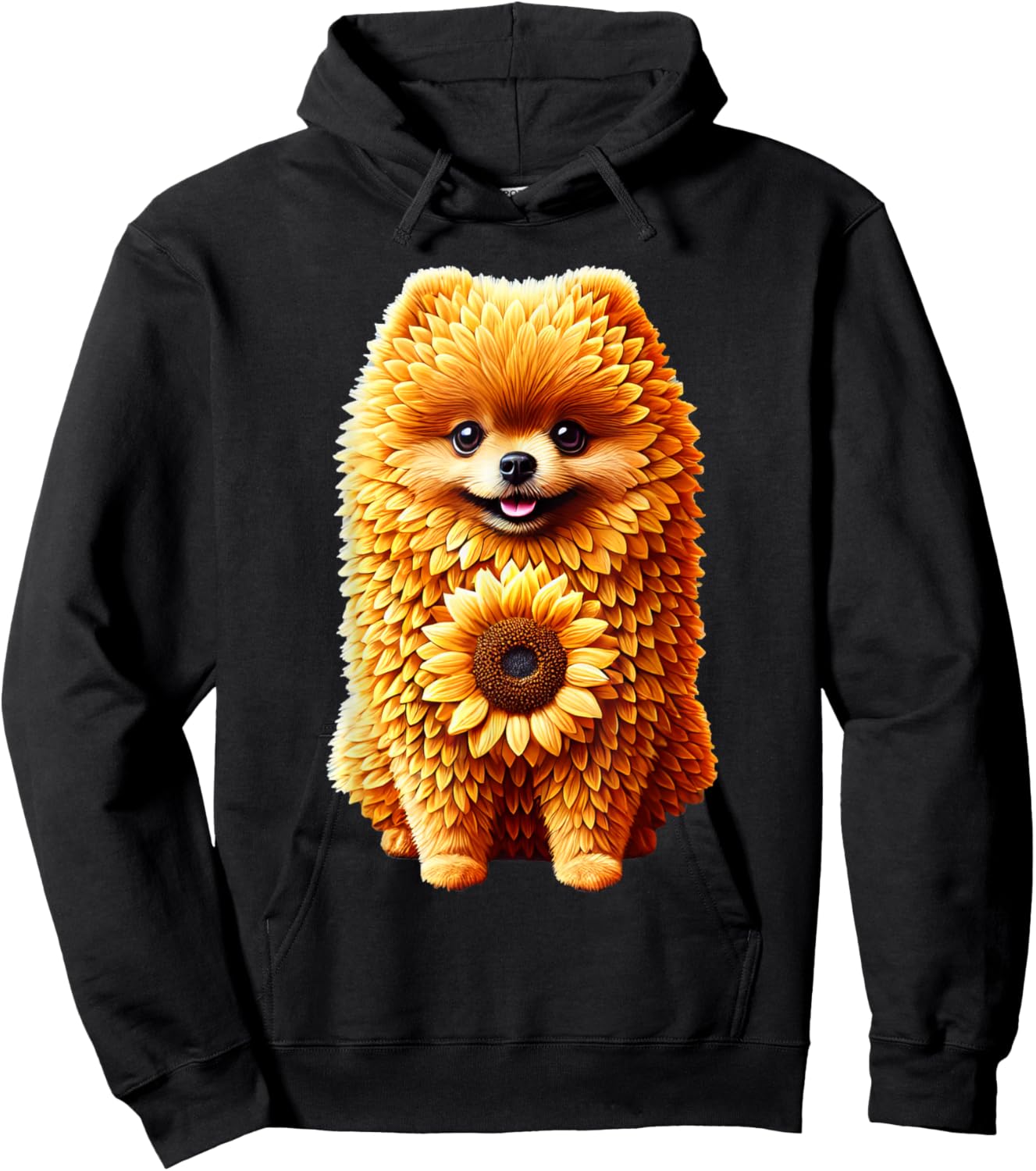 Sunflower Pomeranian Dog Flower Gardening Floral Hoodie - Hoodie | Black