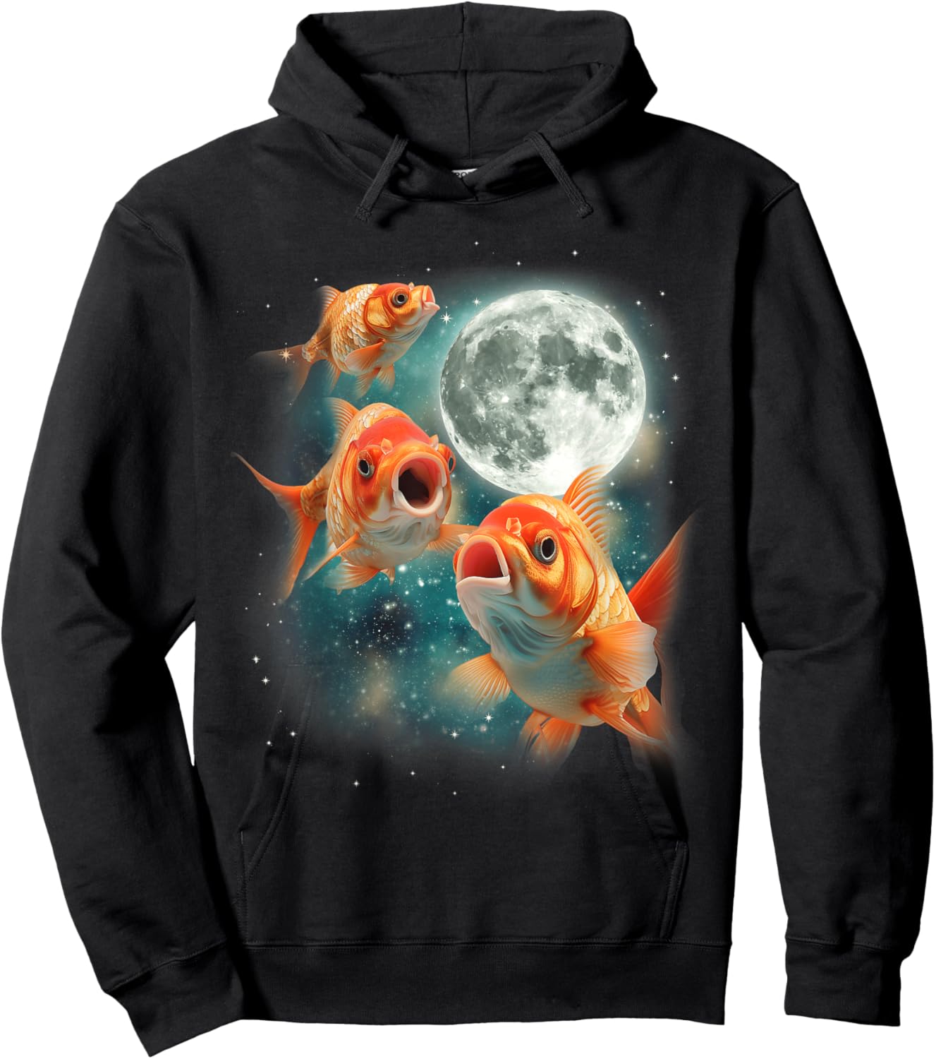 Three Goldfish Moon | 3 Fish Moon Unique Goldfish Parody Hoodie - Hoodie | Black