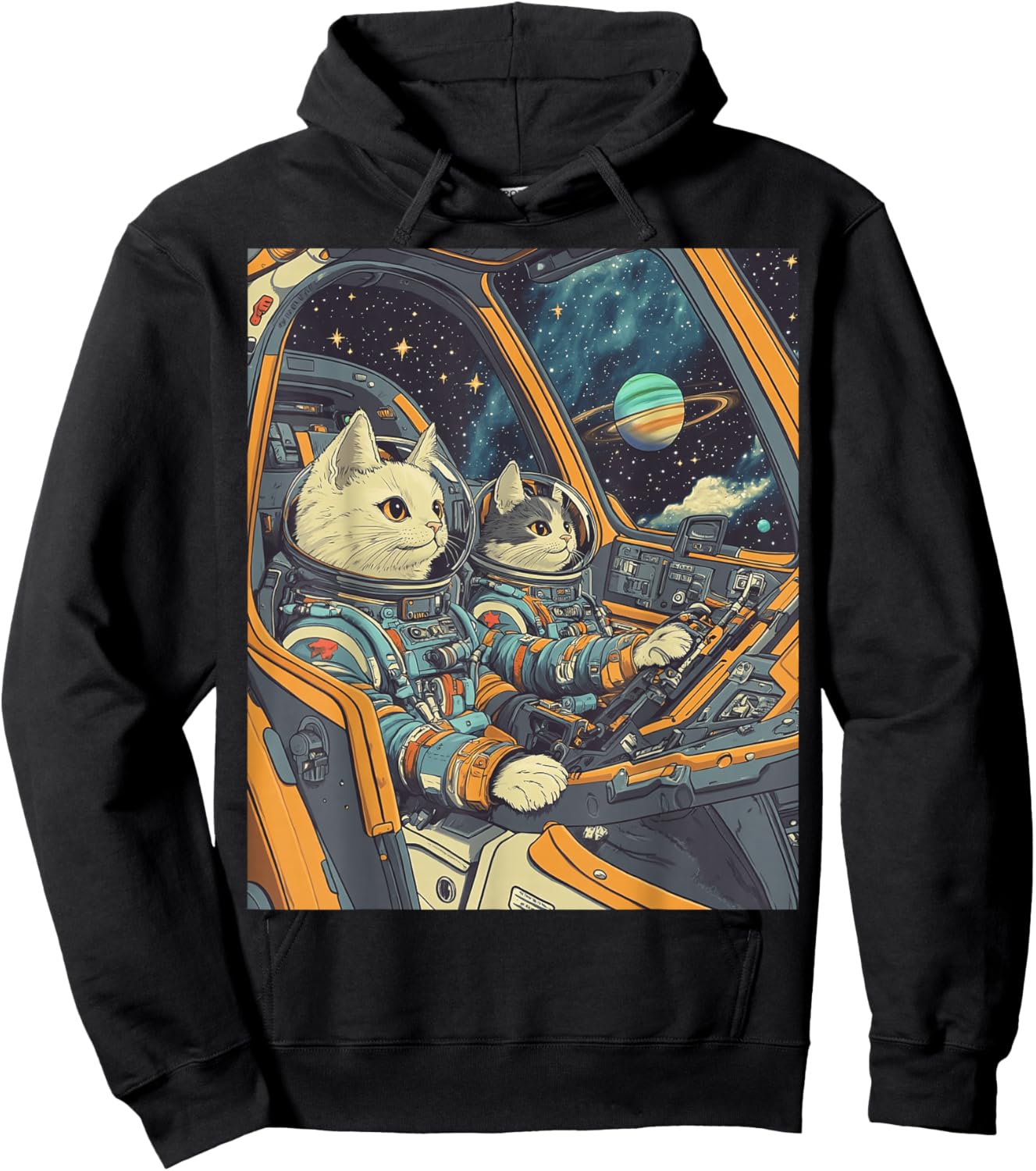 Funny Astronaut Cats Space Hoodie - Hoodie | Black
