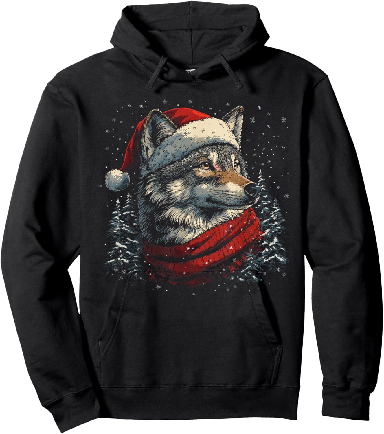 Wolf Reindeer Christmas Pajama Funny Wolves Xmas Hoodie - Hoodie | Black