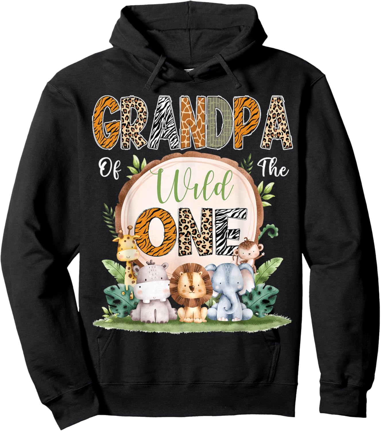 Grandpa Of The Wild One First Birthday Safari Woodland Hoodie - Hoodie | Black