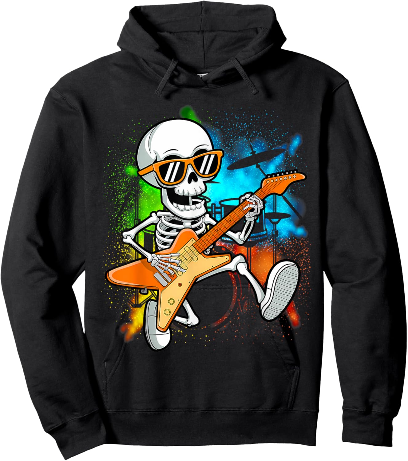 Skeleton Playing Guitar Rock & Roll Boys Kids Hoodie - Hoodie | Black