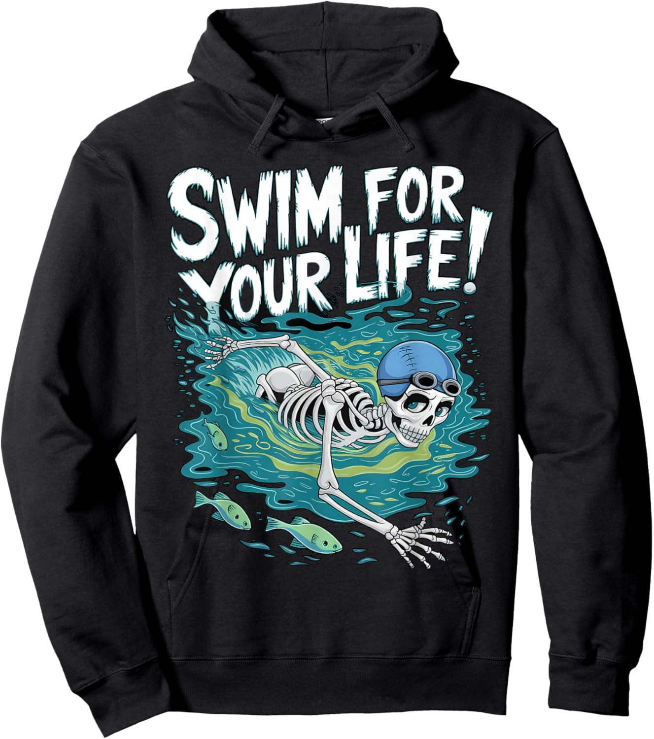 Halloween Skeleton Swimming Swim For Your Life Swimmers Dad Hoodie - Hoodie | Black