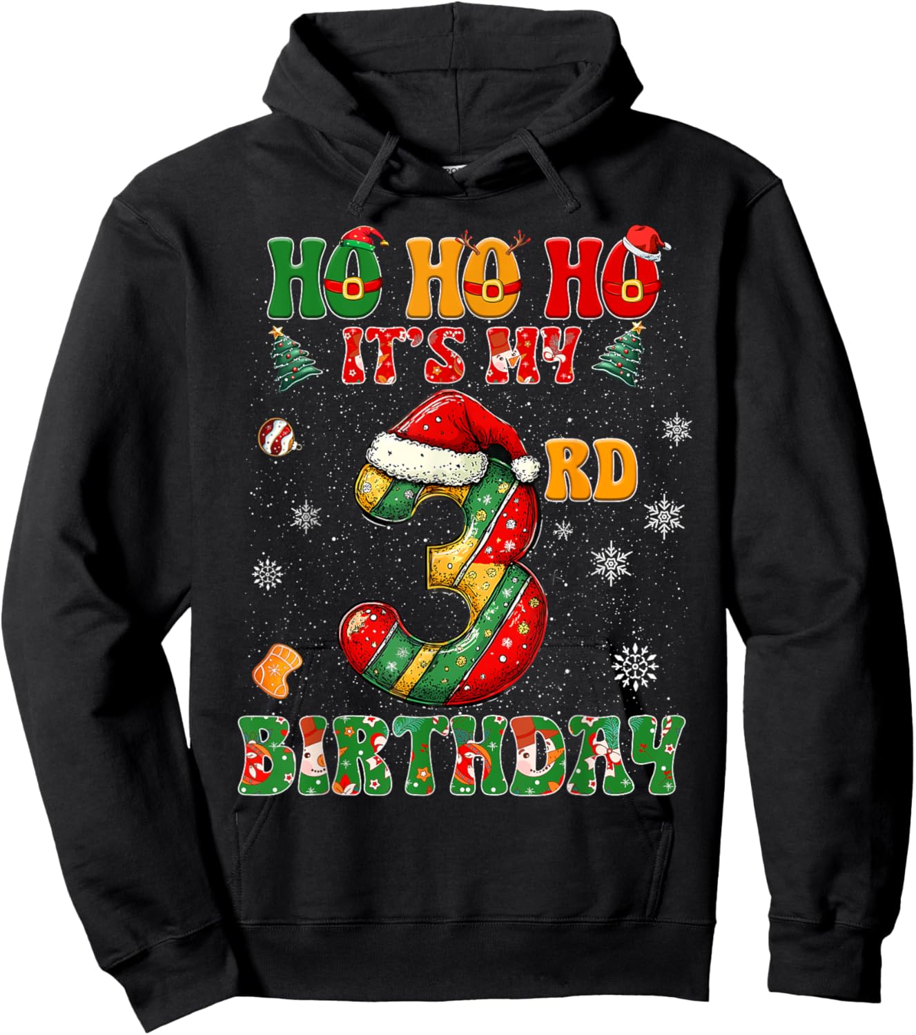 Ho Ho Ho It's My 3rd Birthday Xmas Candy Cane 3 Years Old Hoodie - Hoodie | Black
