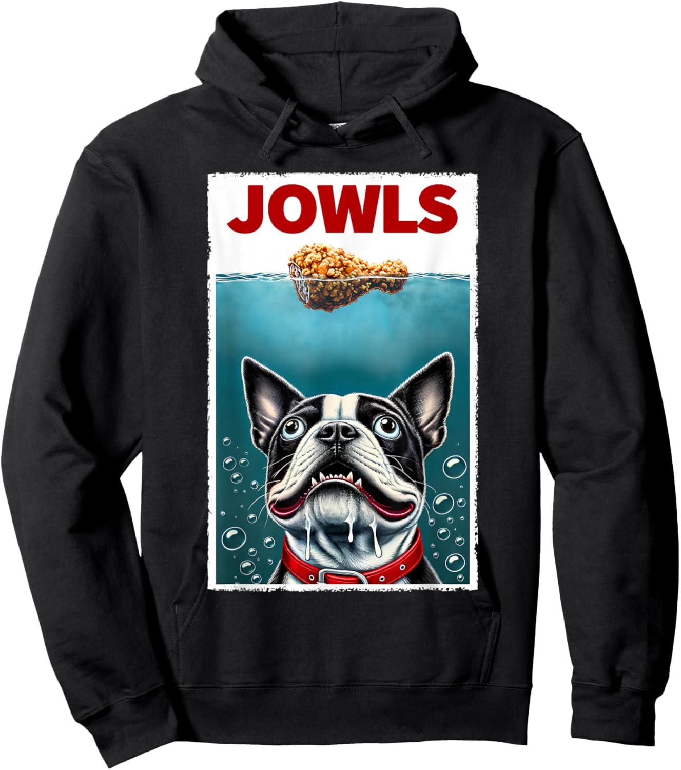 Funny Boston Terrier & Fried Chicken Parody Jowls Dog Lover Women Girls Kids Hoodie - Hoodie | Black