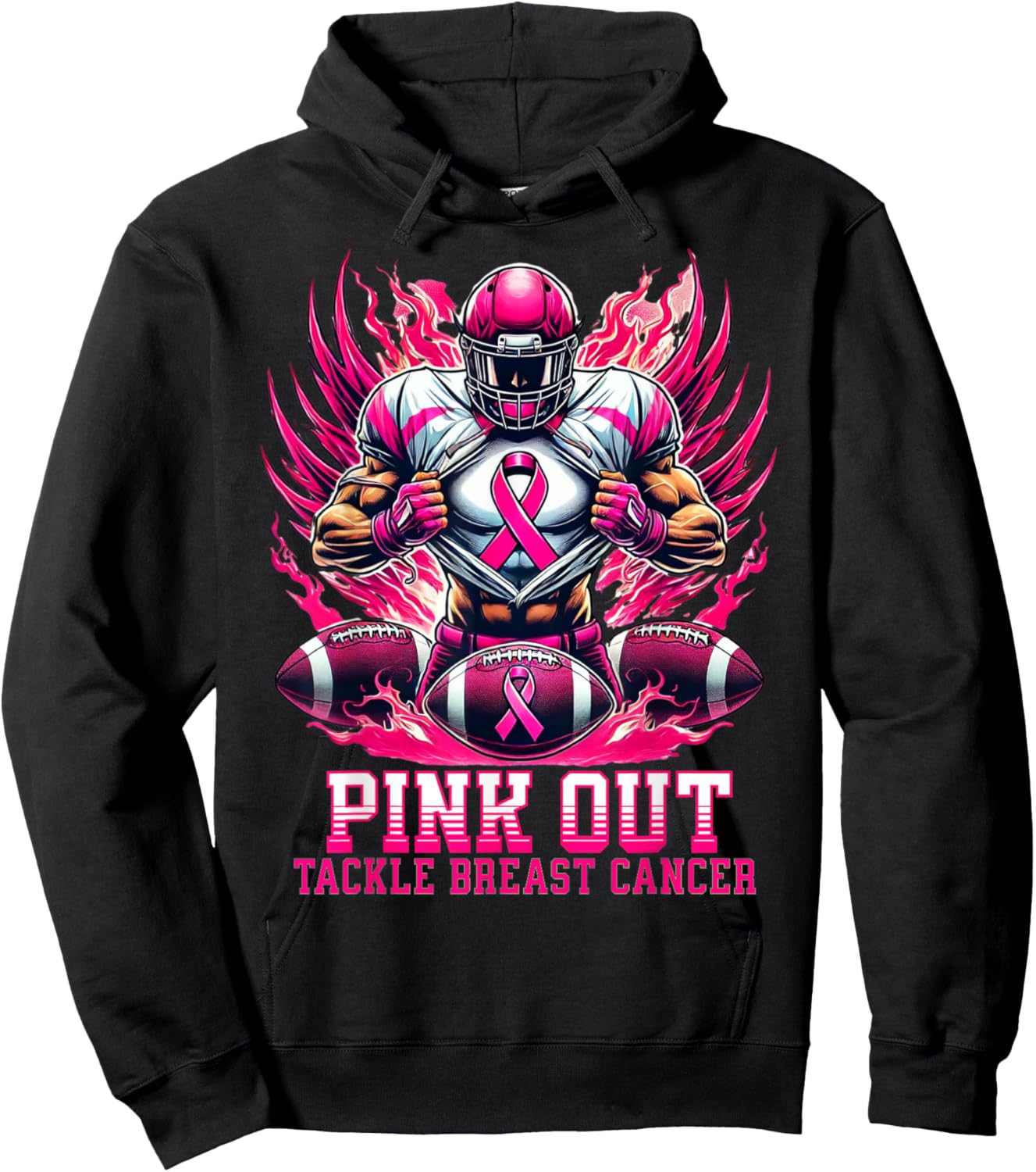 Pink Out Tackle Breast Cancer Awareness American Football Hoodie - Hoodie | Black