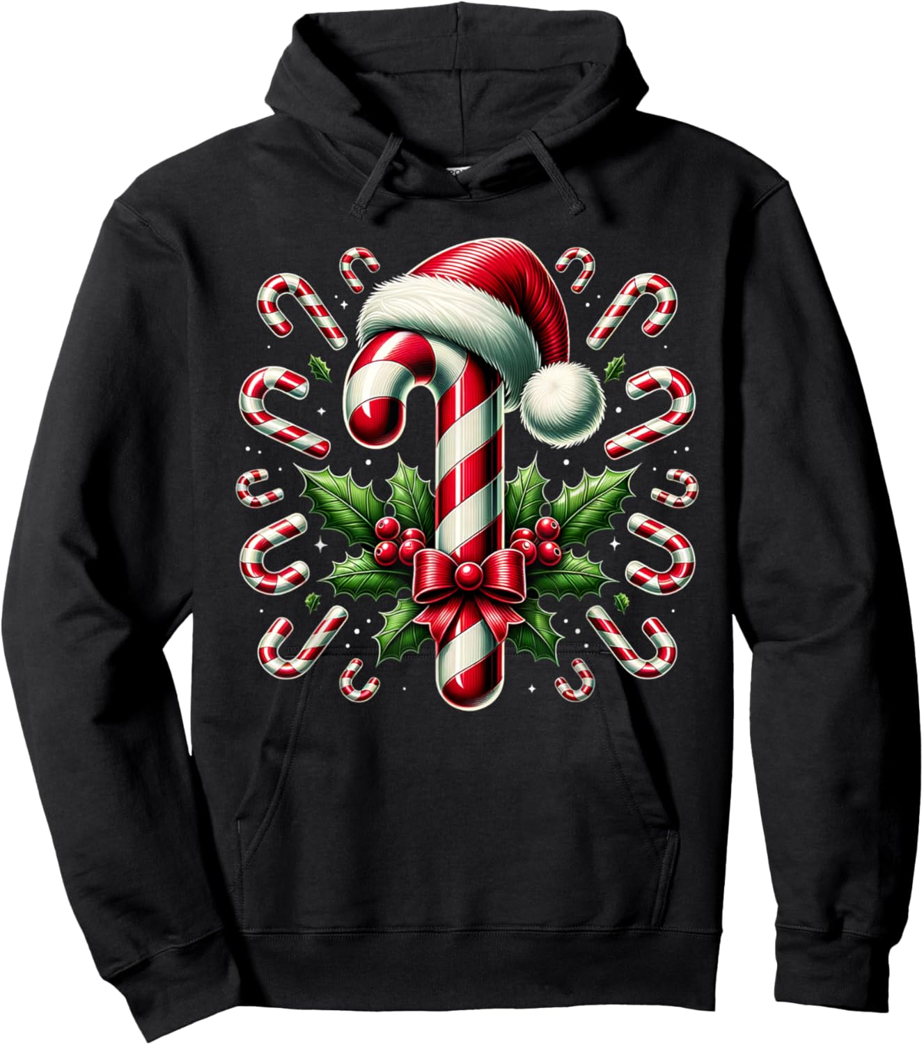 Christmas Candy Cane Crew Lights Red and White Candy Costume Hoodie - Hoodie | Black