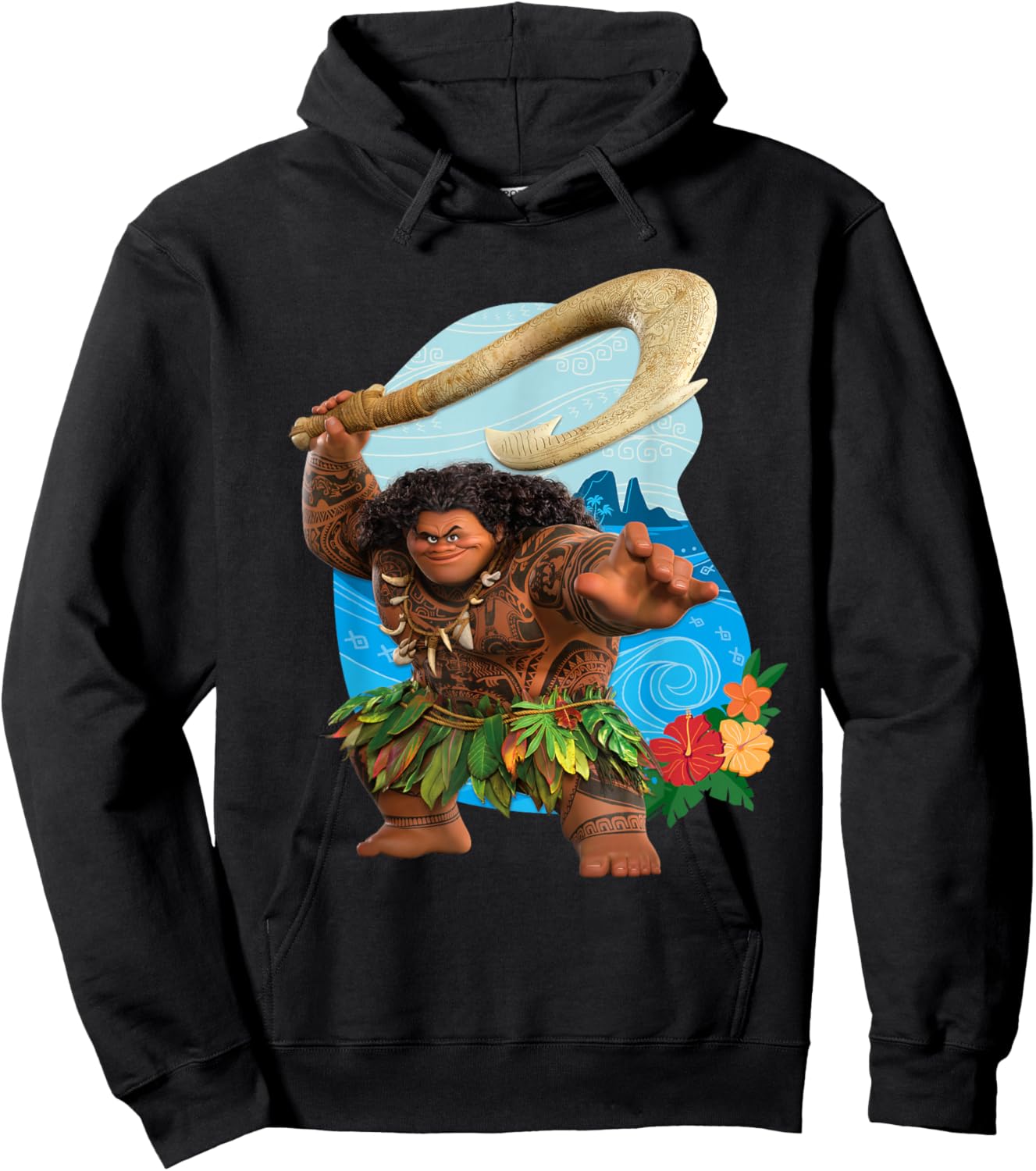 Disney Moana 2 Tropical Island Adventure Maui with Fish Hook Hoodie - Hoodie | Black