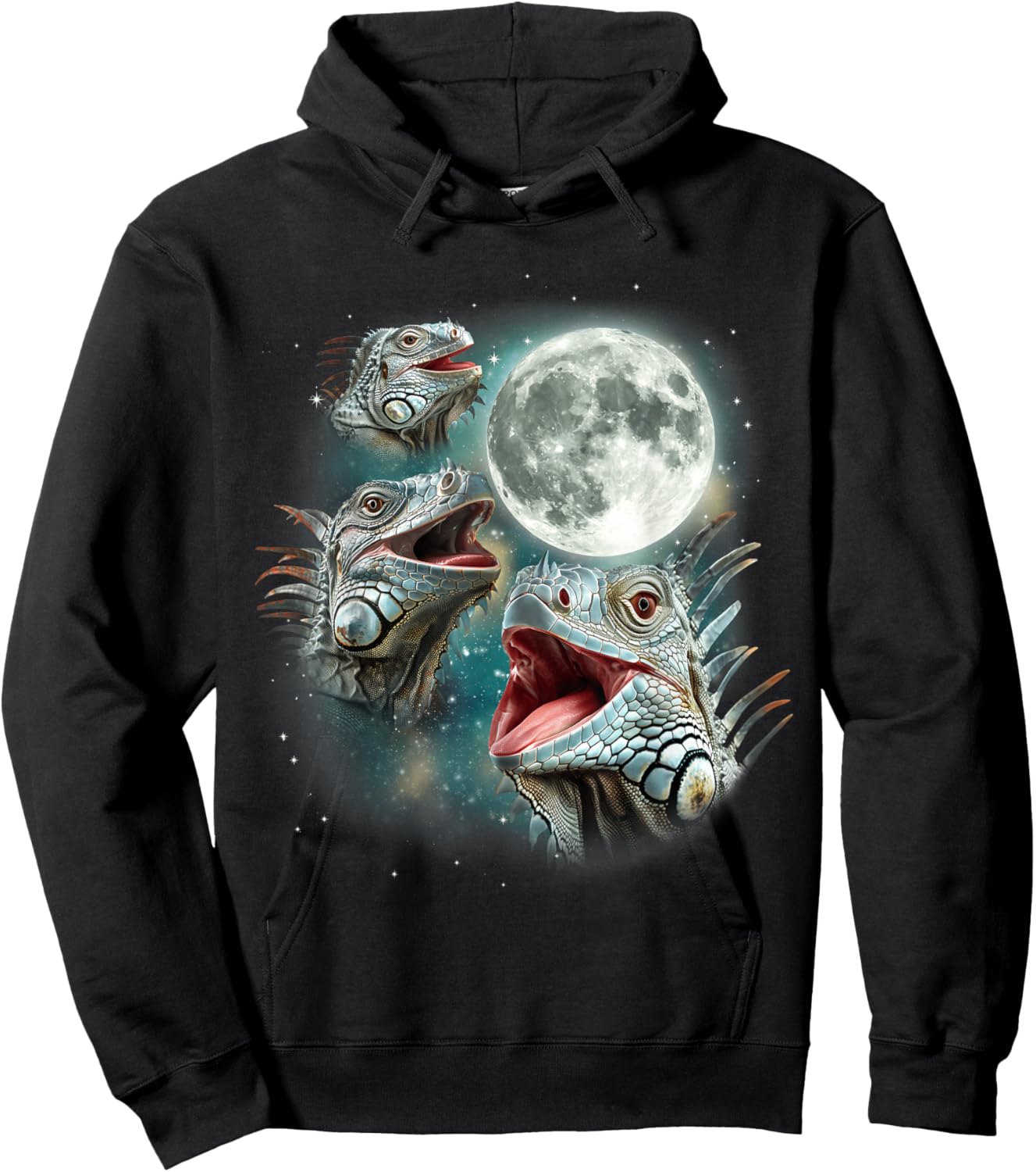 Three Iguana Moon | 3 Howling Reptiles Night Wildlife Iguana Hoodie - Hoodie | Black