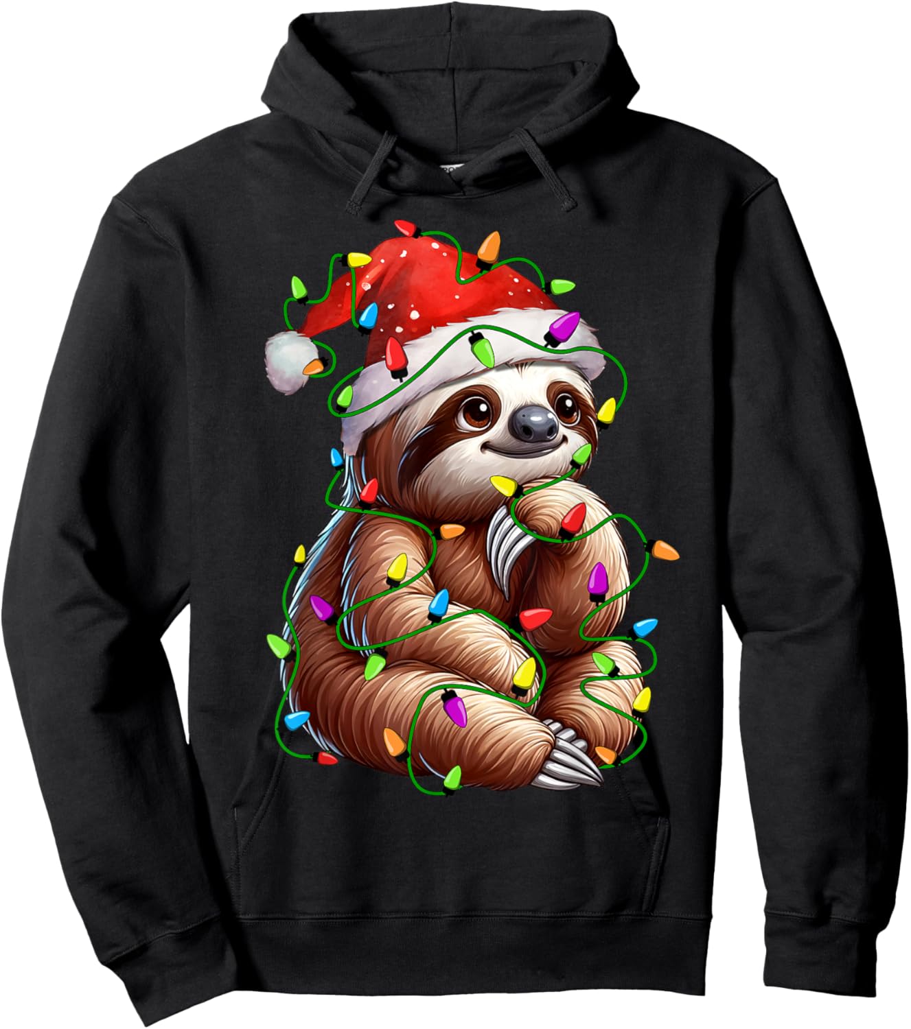Sloth Santa Christmas Tree Lighting Xmas Funny Hoodie - Hoodie | Black