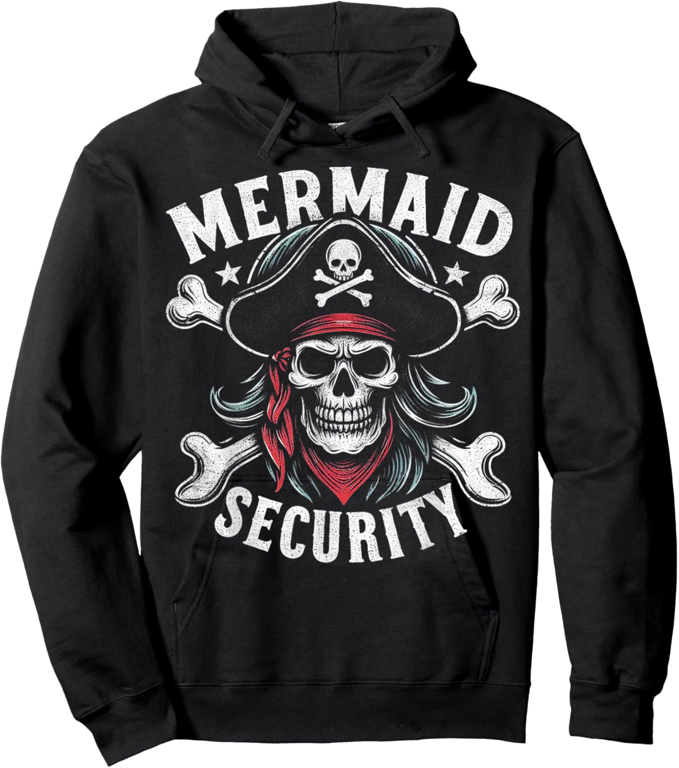 Mermaid Security Crossbone Treasure Hunting Funny Pirate Hoodie - Hoodie | Black
