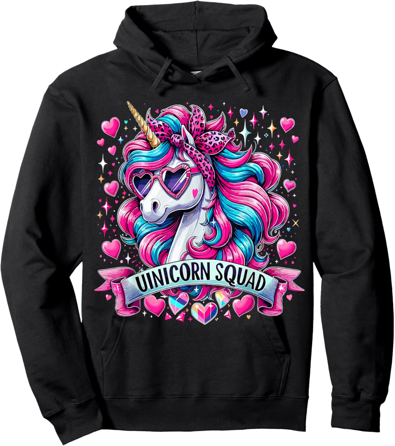 Unicorn Squad Unicorn with leopard Bandana Hoodie - Hoodie | Black