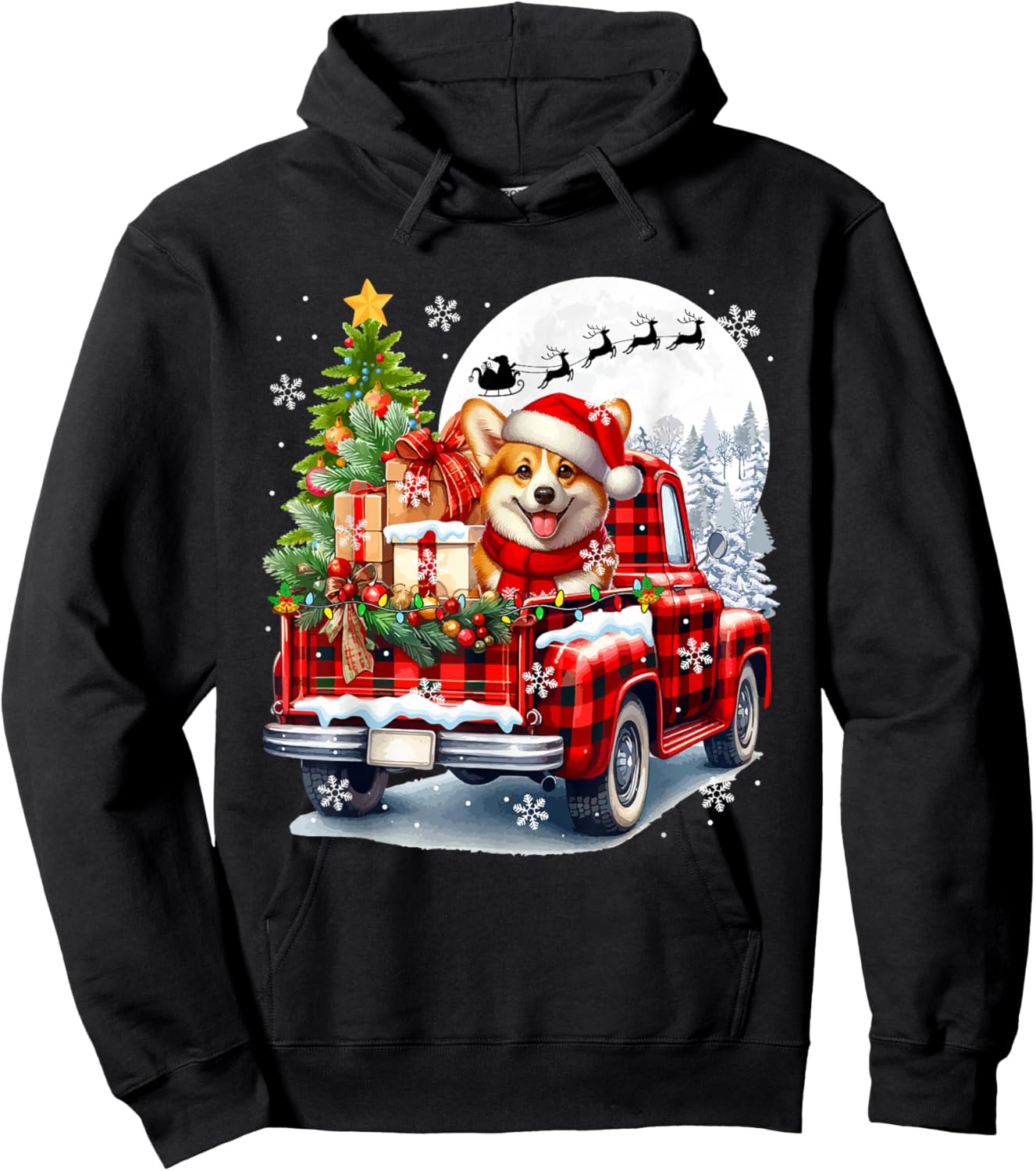 Santa Corgi On Pickup Truck Christmas Owner Kids Family Hoodie - Hoodie | Black
