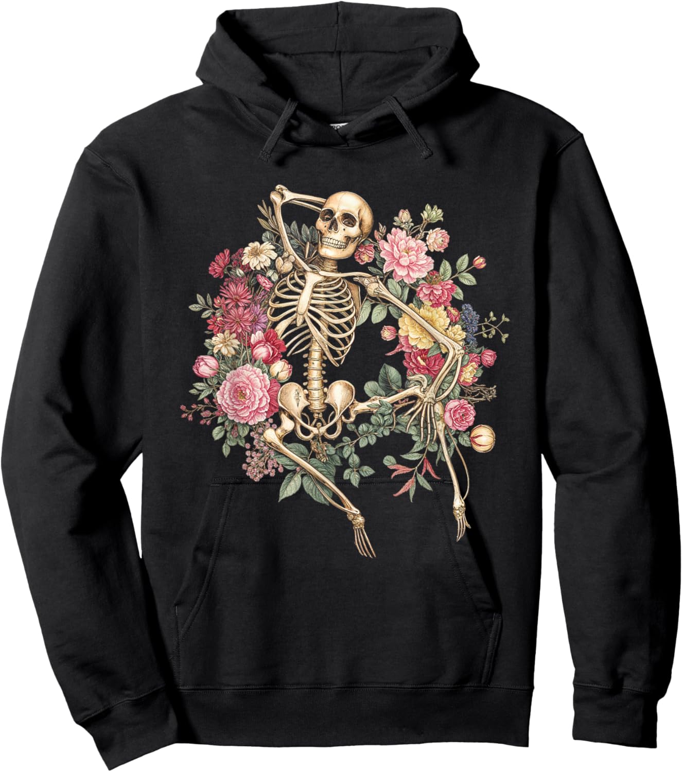 Floral Skeleton Vintage Goth Halloween Costume Hoodie - Hoodie | Black