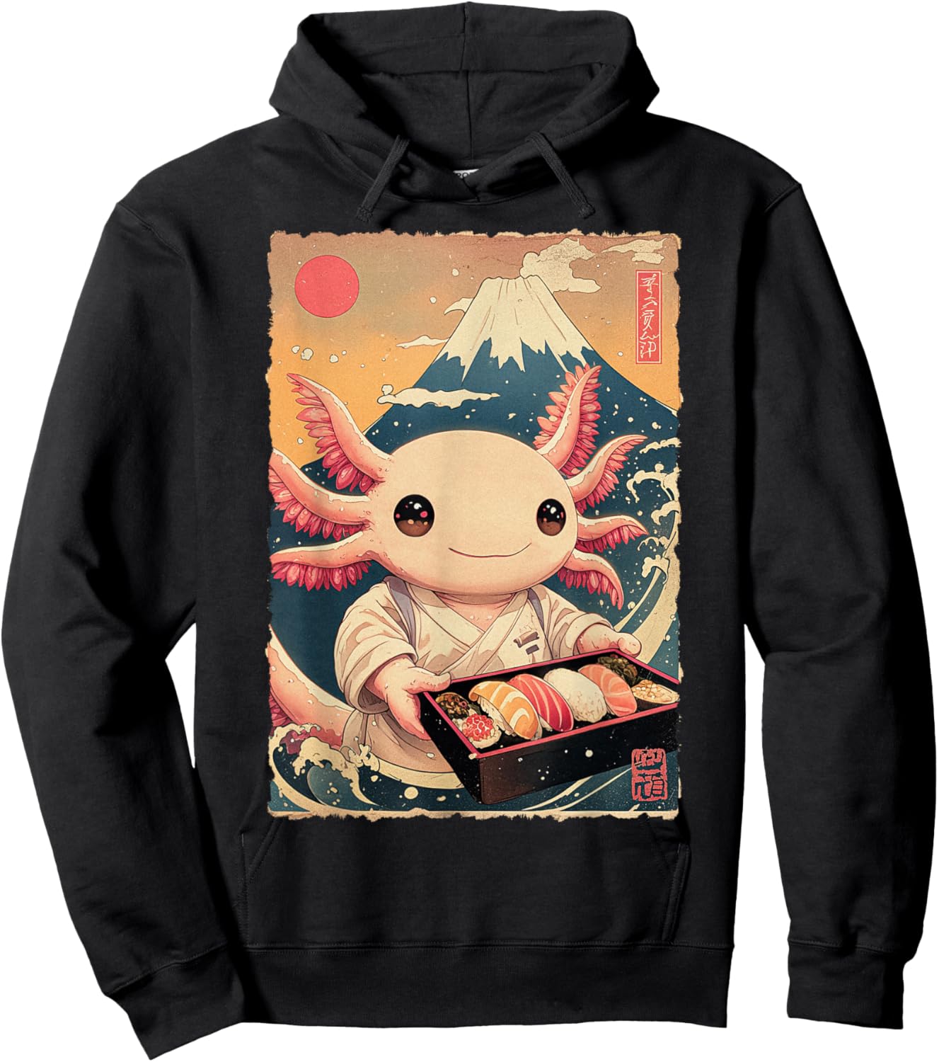 Funny Japanese Food Anime Art Axolotl Sushi Chef Otaku Hoodie - Hoodie | Black