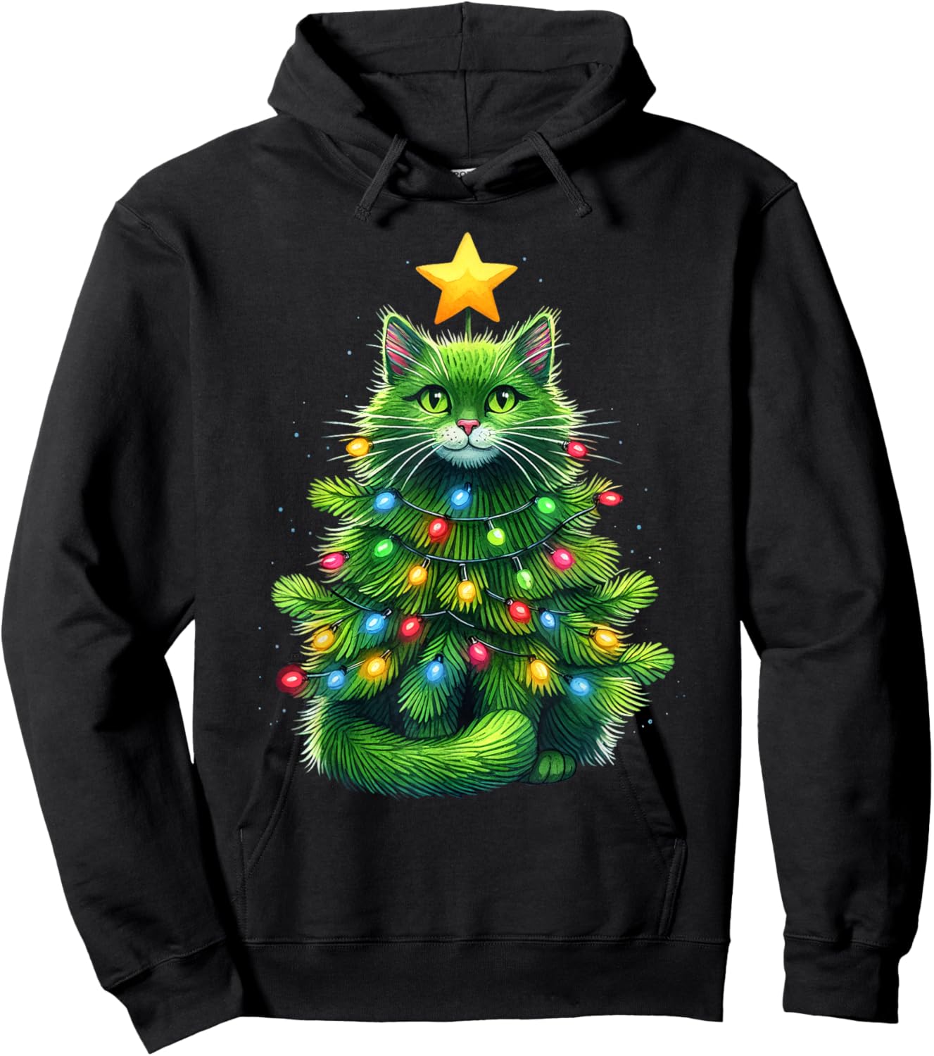 Merry Christmas With This Funny Christmas Tree Cat Xmas Hoodie - Hoodie | Black