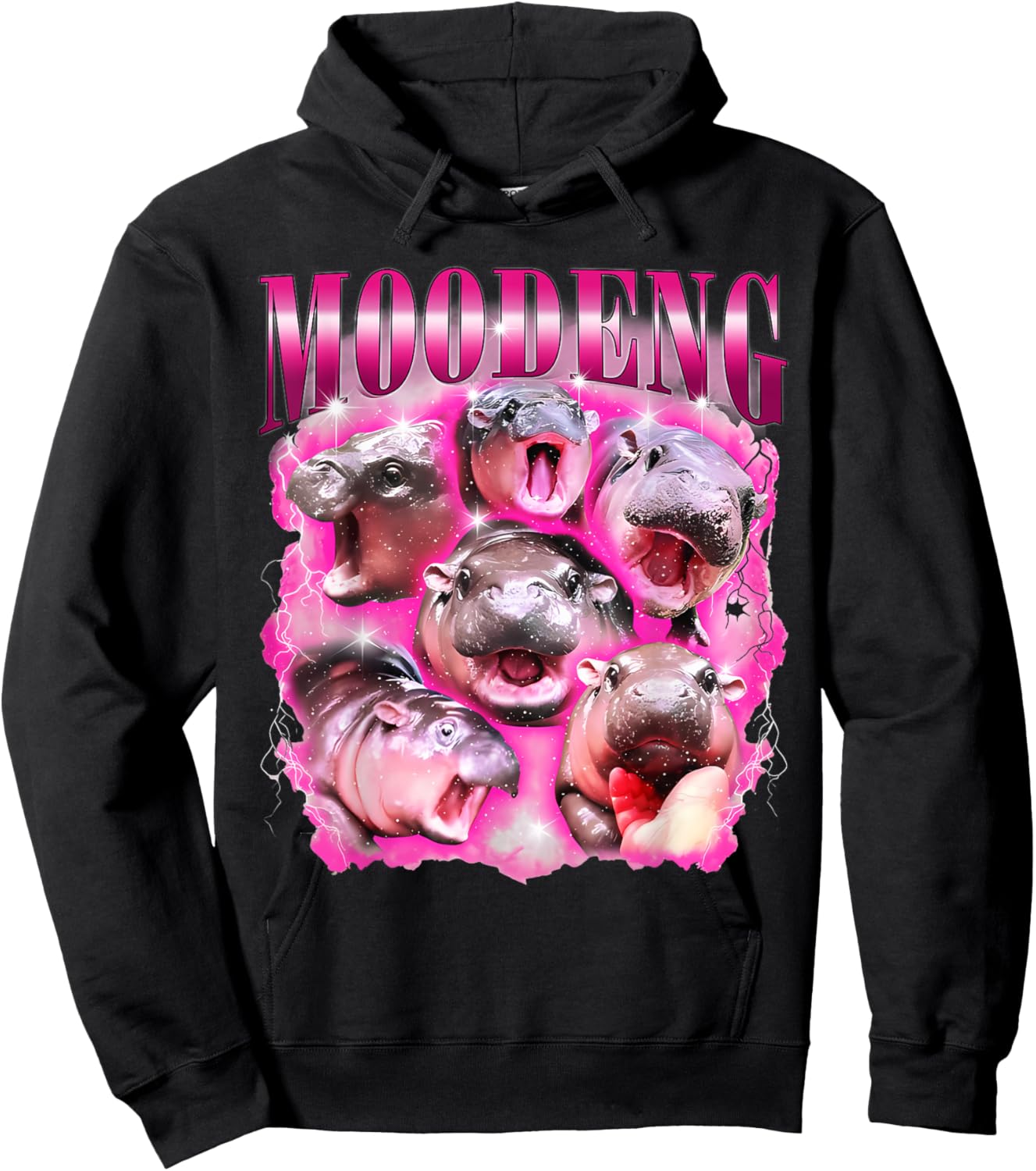 Funny Moo-Deng Baby Pygmy Hippo Cute Famous Zoo For Family Hoodie - Hoodie | Black