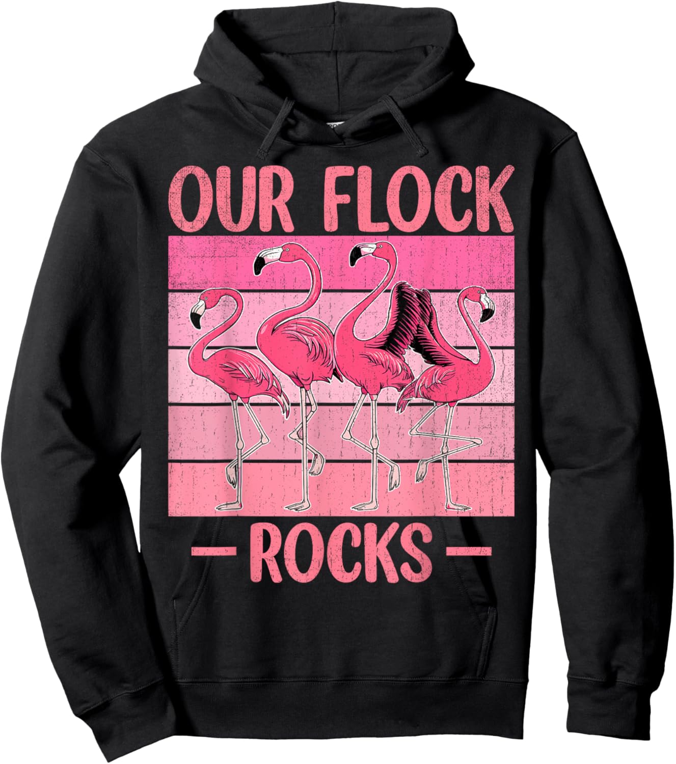 Our Flock Rocks Flamingos Lover Family Vacation Group Hoodie - Hoodie | Black