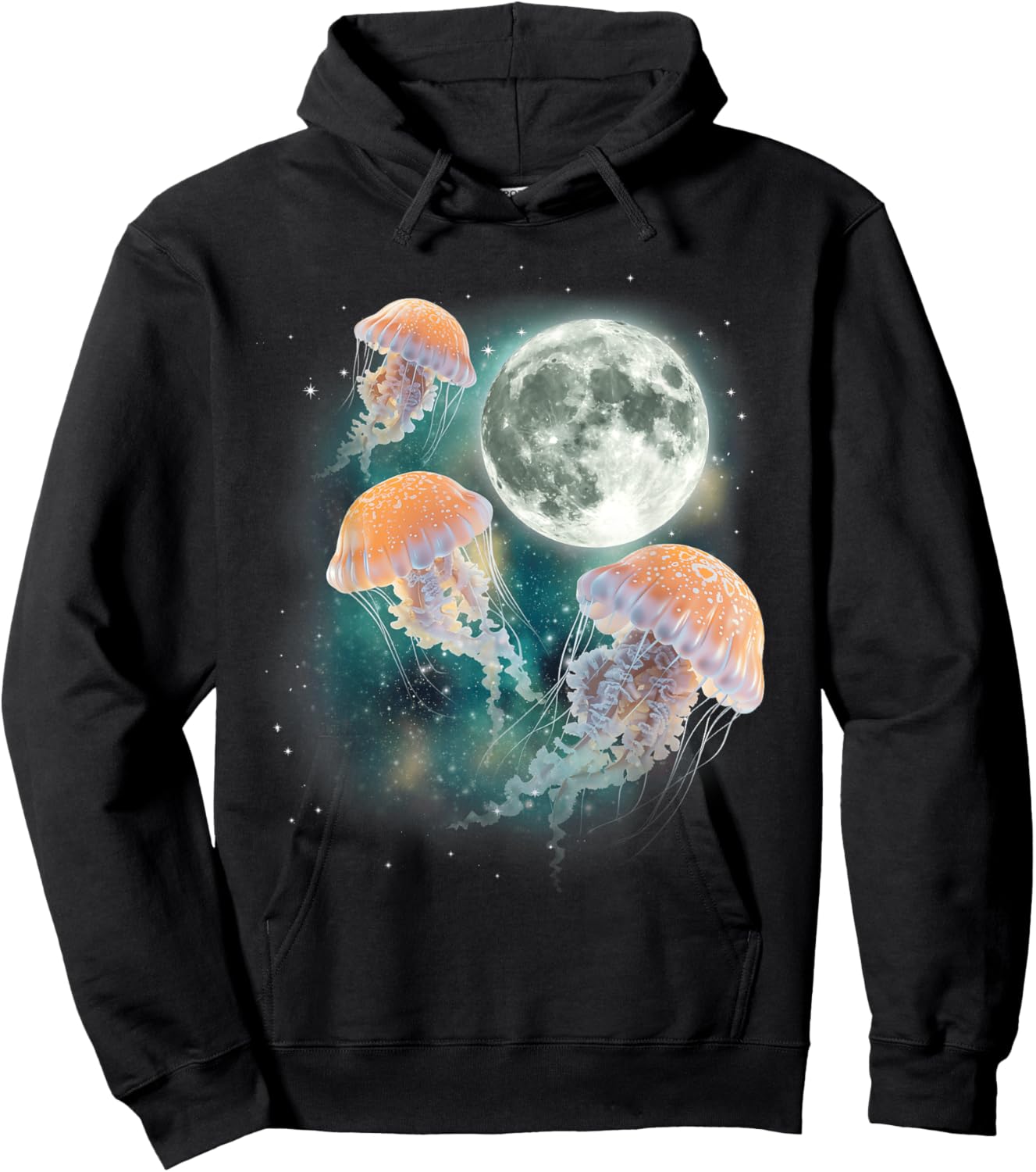Three Jellyfish Moon | Underwater Ocean Life Parody Meme Hoodie - Hoodie | Black