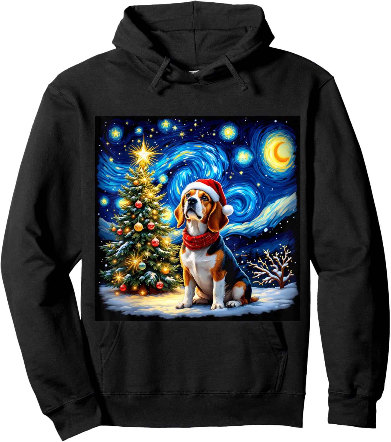 Beagle Starry Night Christmas Van Gogh Dog Santa Hat Holiday Hoodie - Hoodie | Black