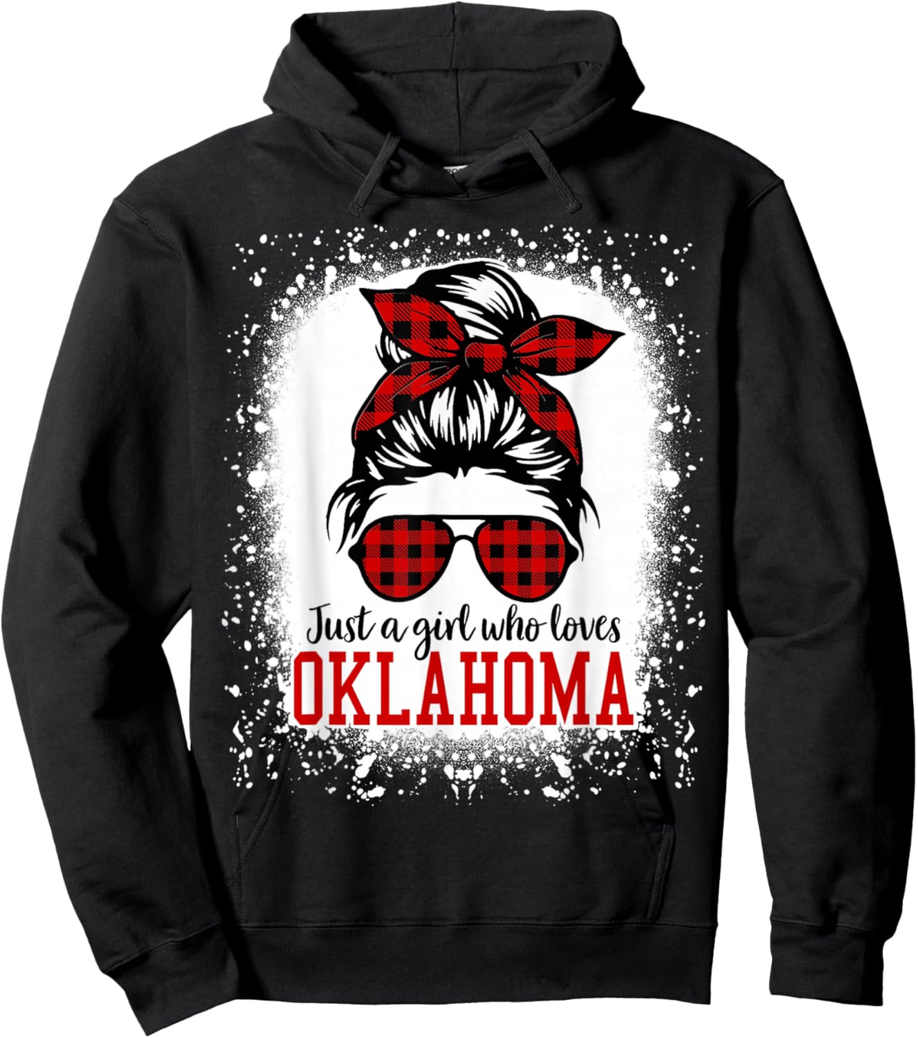 Oklahoma Women Girls Messy Bun Hair, I Love Oklahoma Hoodie - Hoodie | Black