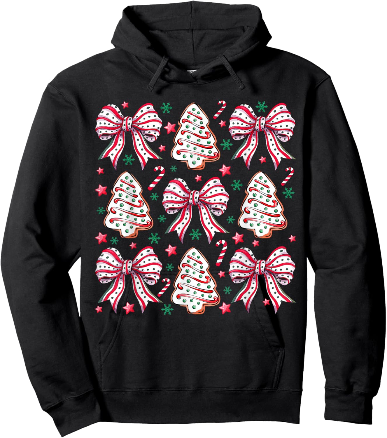 Coquette Bow Tree Cake Candy Cane Merry Christmas Women Kids Hoodie - Hoodie | Black