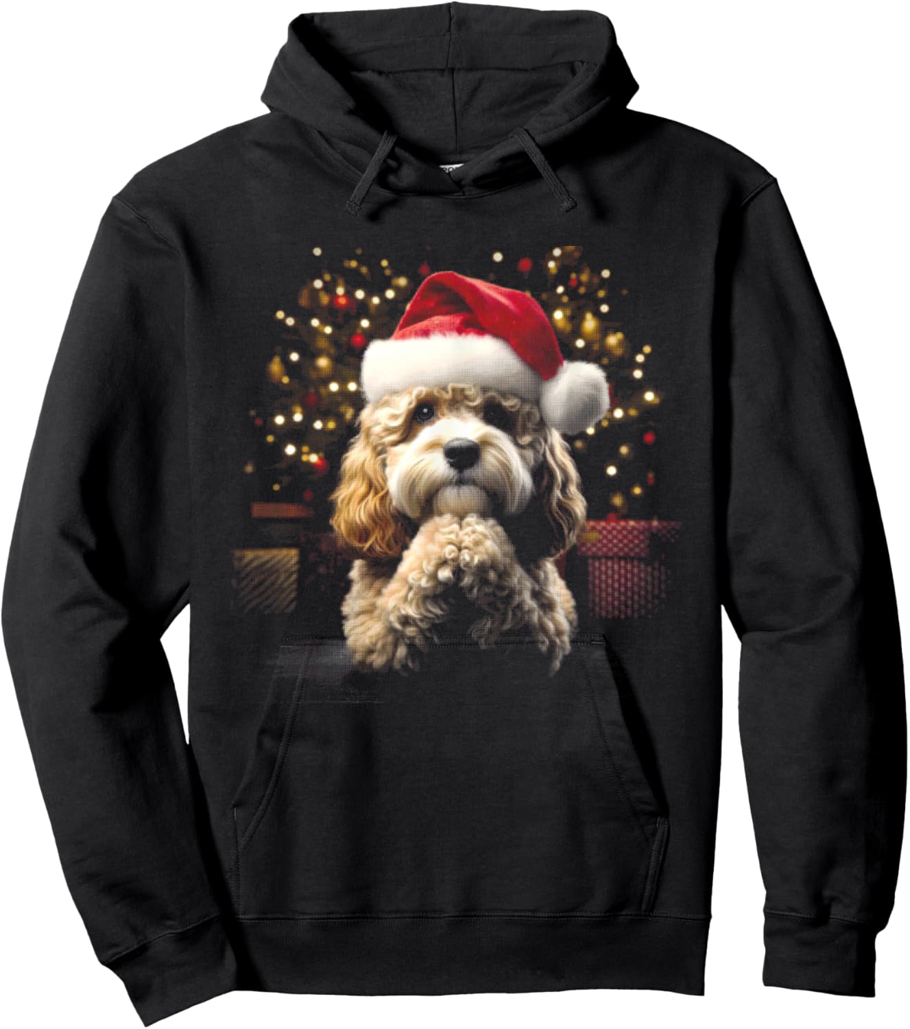 Cavapoo Cavoodle Santa Hat - Vintage Dog Xmas Lover Hoodie - Hoodie | Black