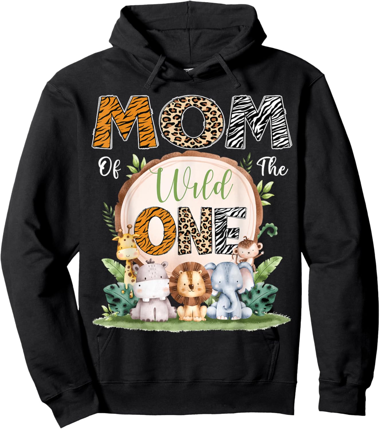 Mom Of The Wild One First Birthday Safari Woodland Hoodie - Hoodie | Black