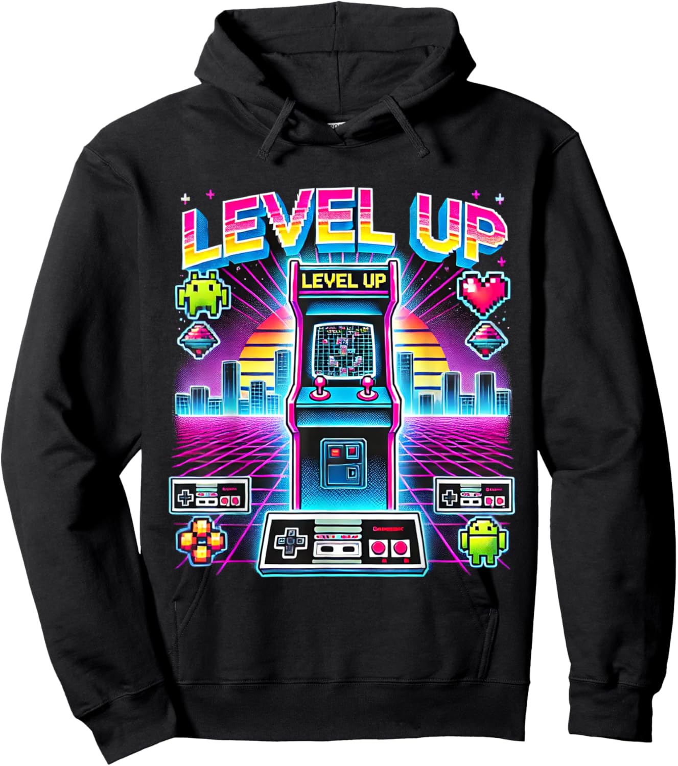 Level-Up for Gamers Nostalgic Retro Arcade Hoodie - Hoodie | Black