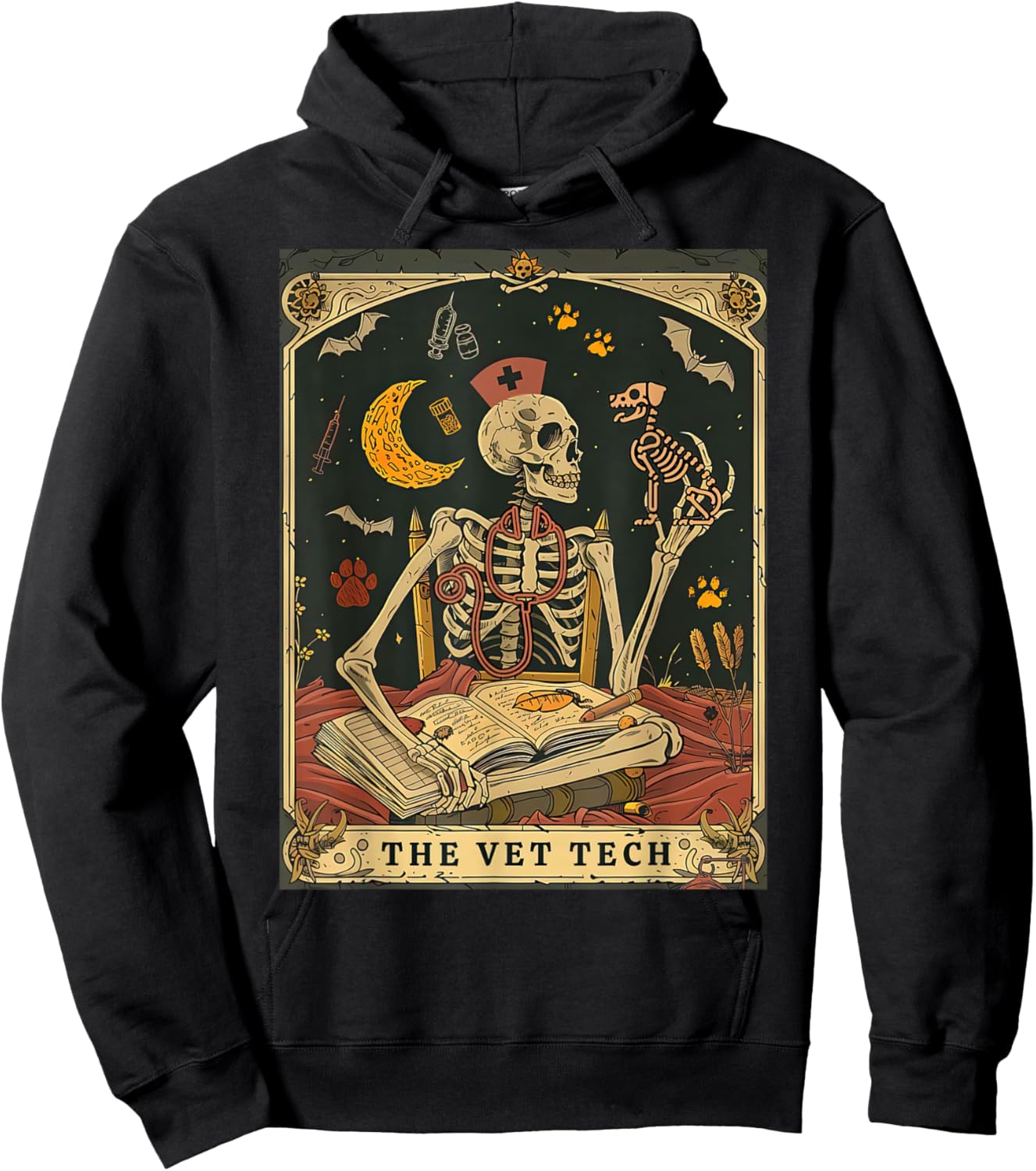 The Vet Tech Tarot Card Skeleton Stethoscope Veterinarian Hoodie - Hoodie | Black