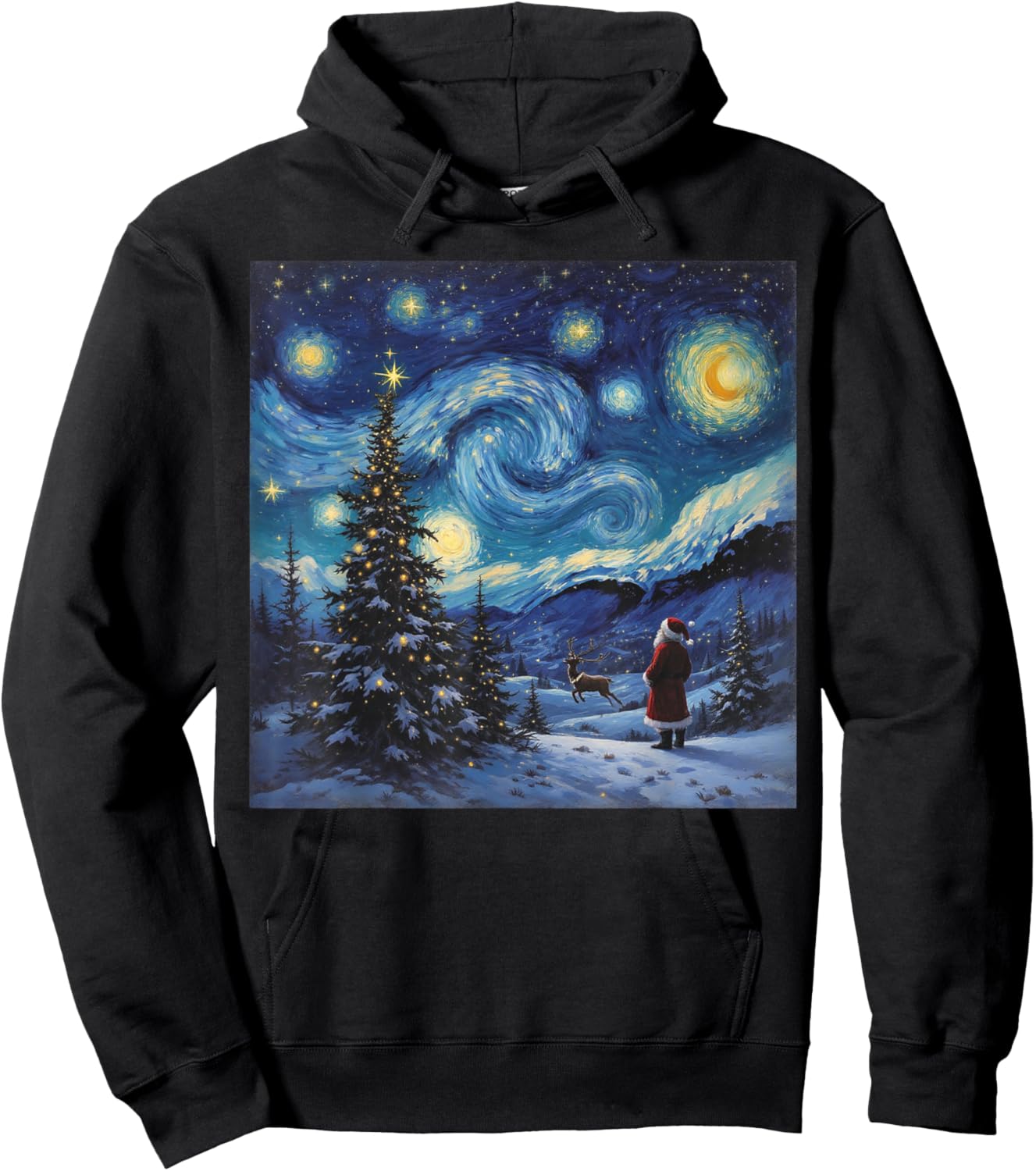 Xmas Santa Van Gogh Famous Painting Starry Night Christmas Hoodie - Hoodie | Black