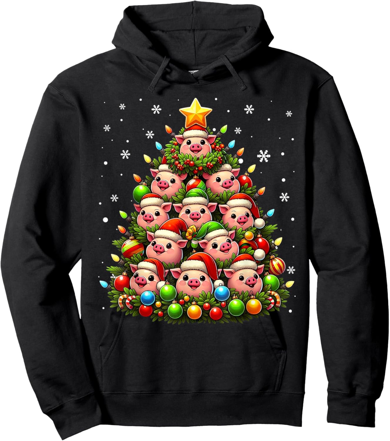 Ugly Christmas Sweater Day Funny Pig Christmas Tree Xmas Hoodie - Hoodie | Black