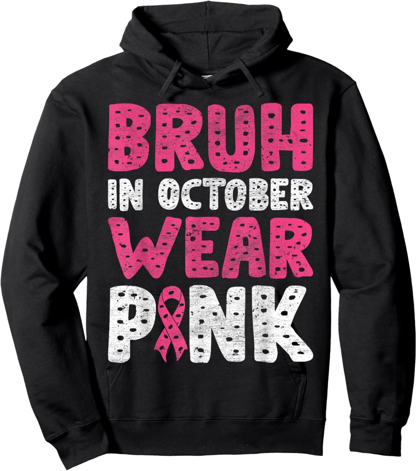 Breast Cancer Shirts for Kids Boys Bruh In October Wear Pink Hoodie - Hoodie | Black
