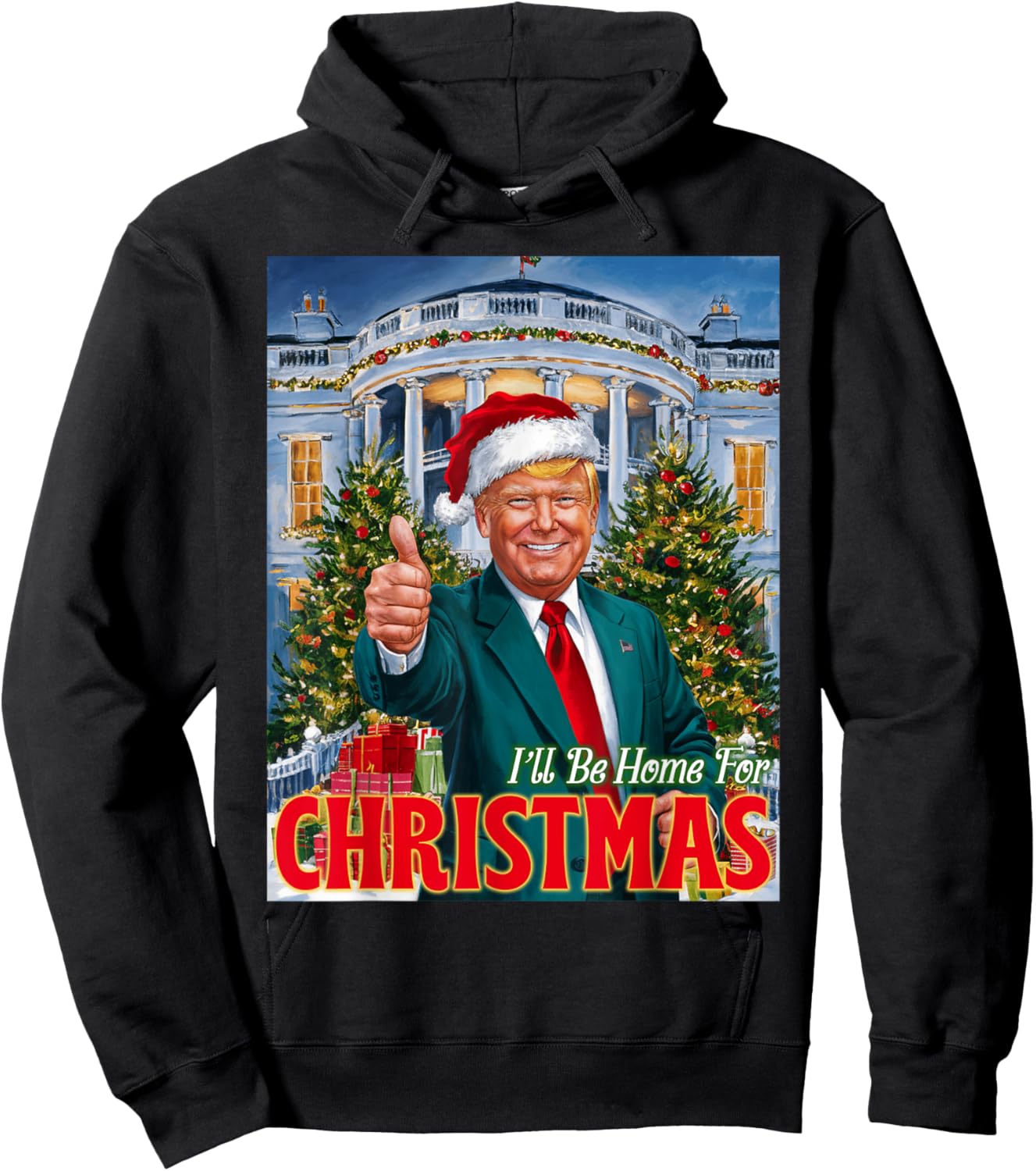 Holiday President Trump Back I'll Be Home For Christmas Hoodie - Hoodie | Black