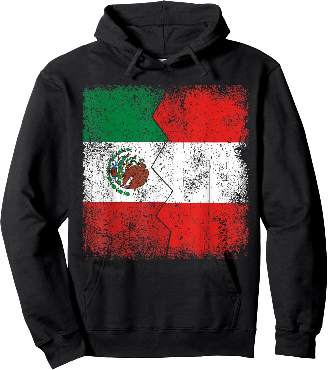 Peruvian Roots | Half Mexican Flags | Mexico Peru Vintage Hoodie - Hoodie | Black