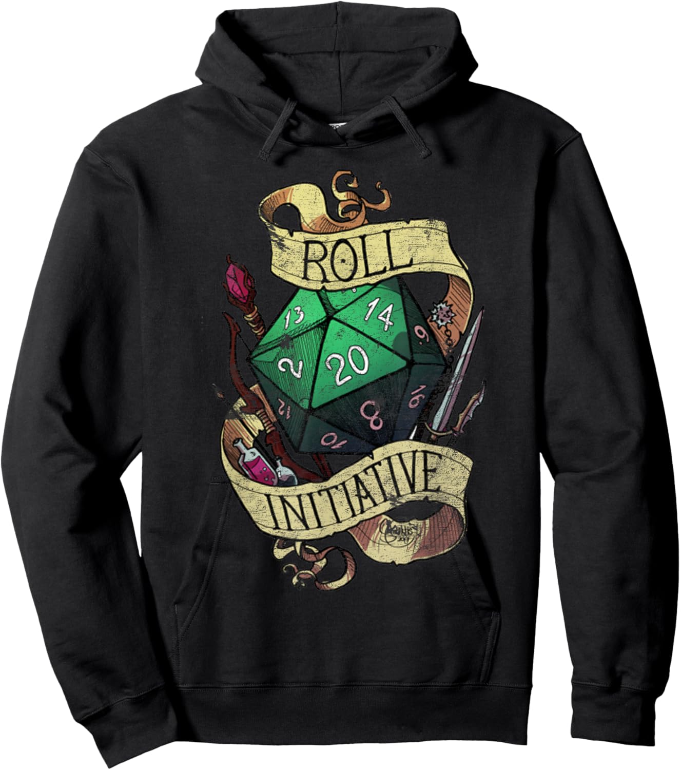 Vintage Funny Take the Initiative roll Retro Gaming Gamer Hoodie - Hoodie | Black