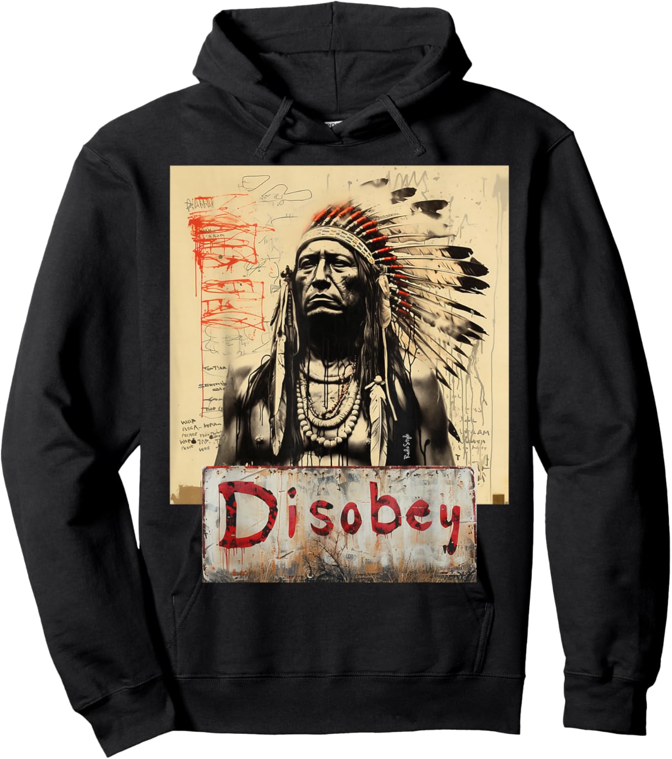 DISOBEY Adults , Black, Small, Short Sleeve, Tribal Cartoon, , Classic Fit, Imported Hoodie - Hoodie | Black