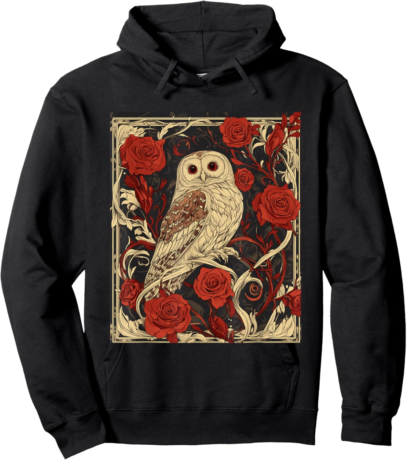 Art Nouveau Aesthetic Owl Roses Garden Hoodie - Hoodie | Black