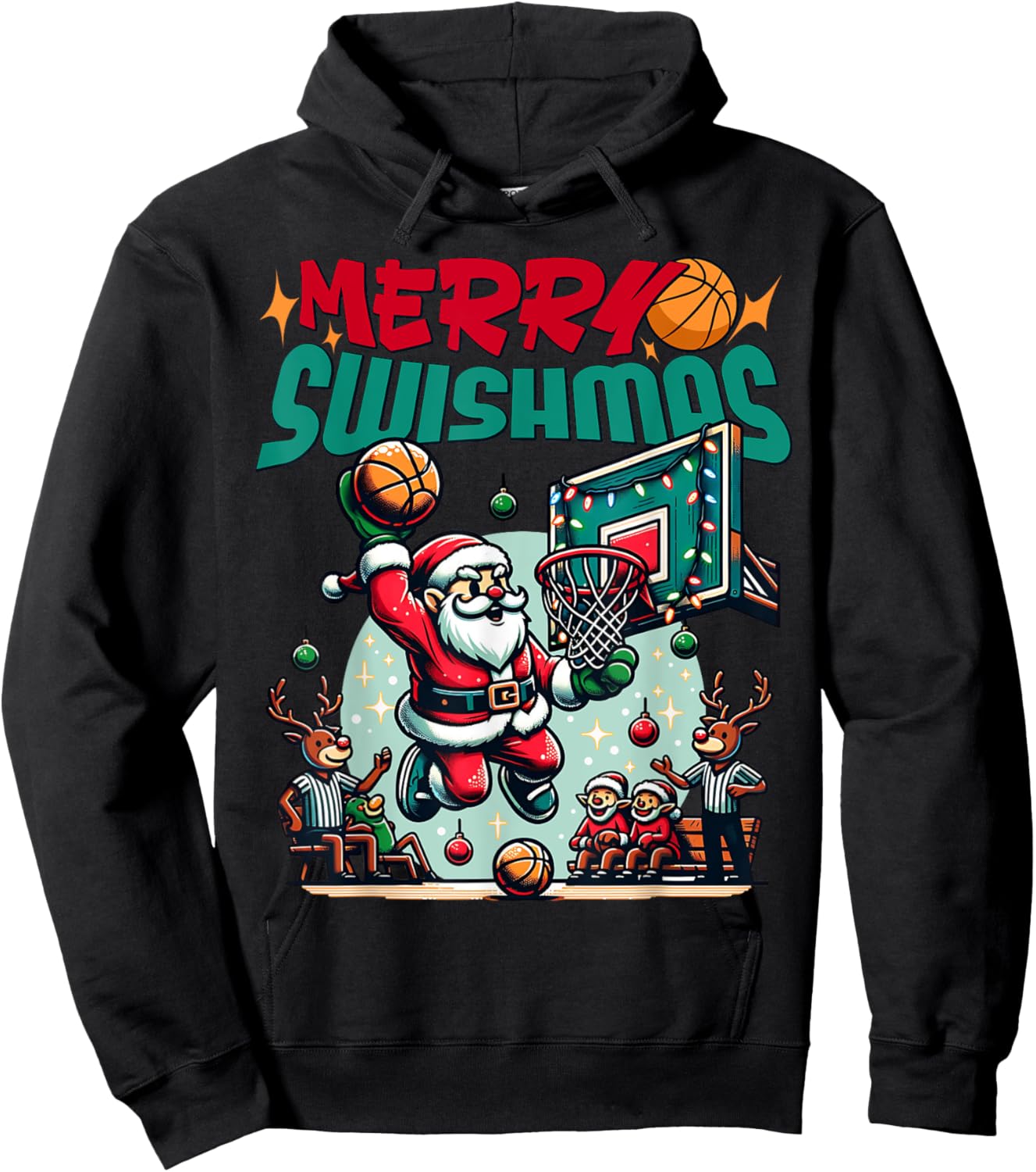 Merry Swishmas Christmas Xmas Basketball Funny Hoodie - Hoodie | Black