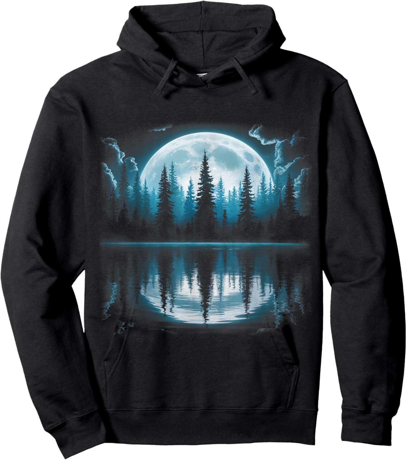 Full Moon Forest Trees Reflection Nature Outdoor Night Art Hoodie - Hoodie | Black
