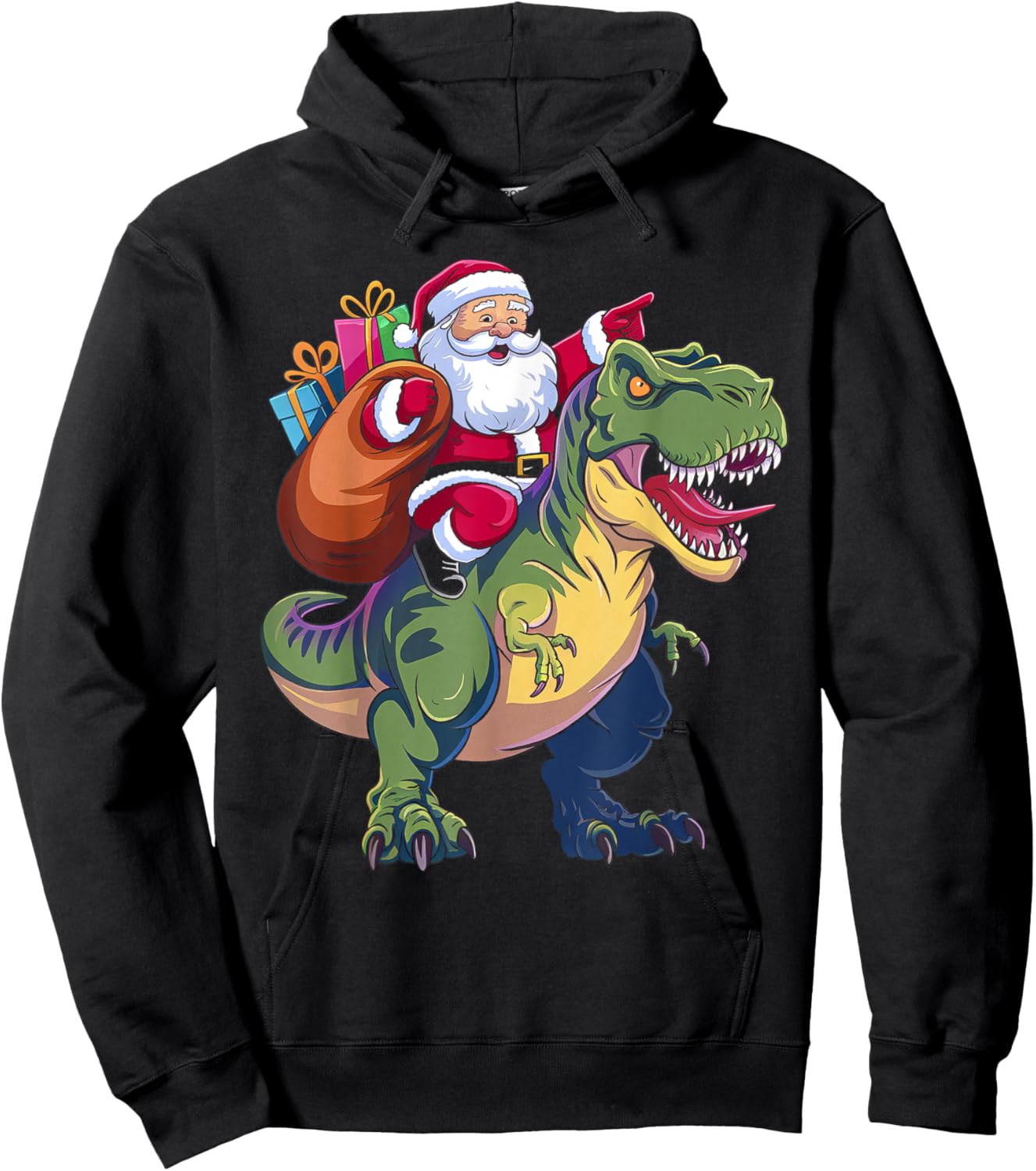 Christmas Santa Riding Dinosaur T-rex Boys Kids Toddler Hoodie - Hoodie | Black