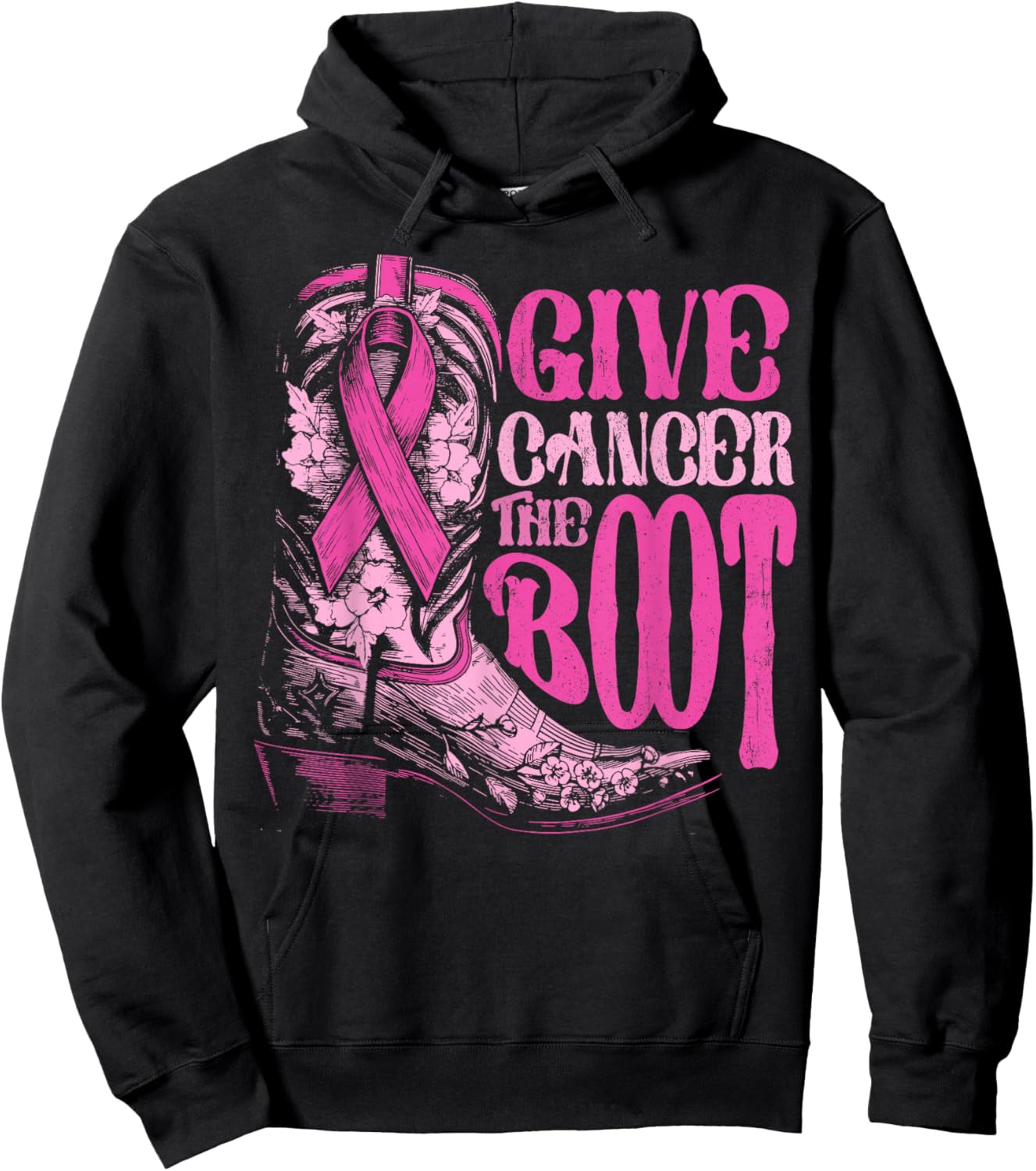 Breast Cancer Cowboy Give Cancer the Boot Cowgirl Rodeo Hoodie - Hoodie | Black