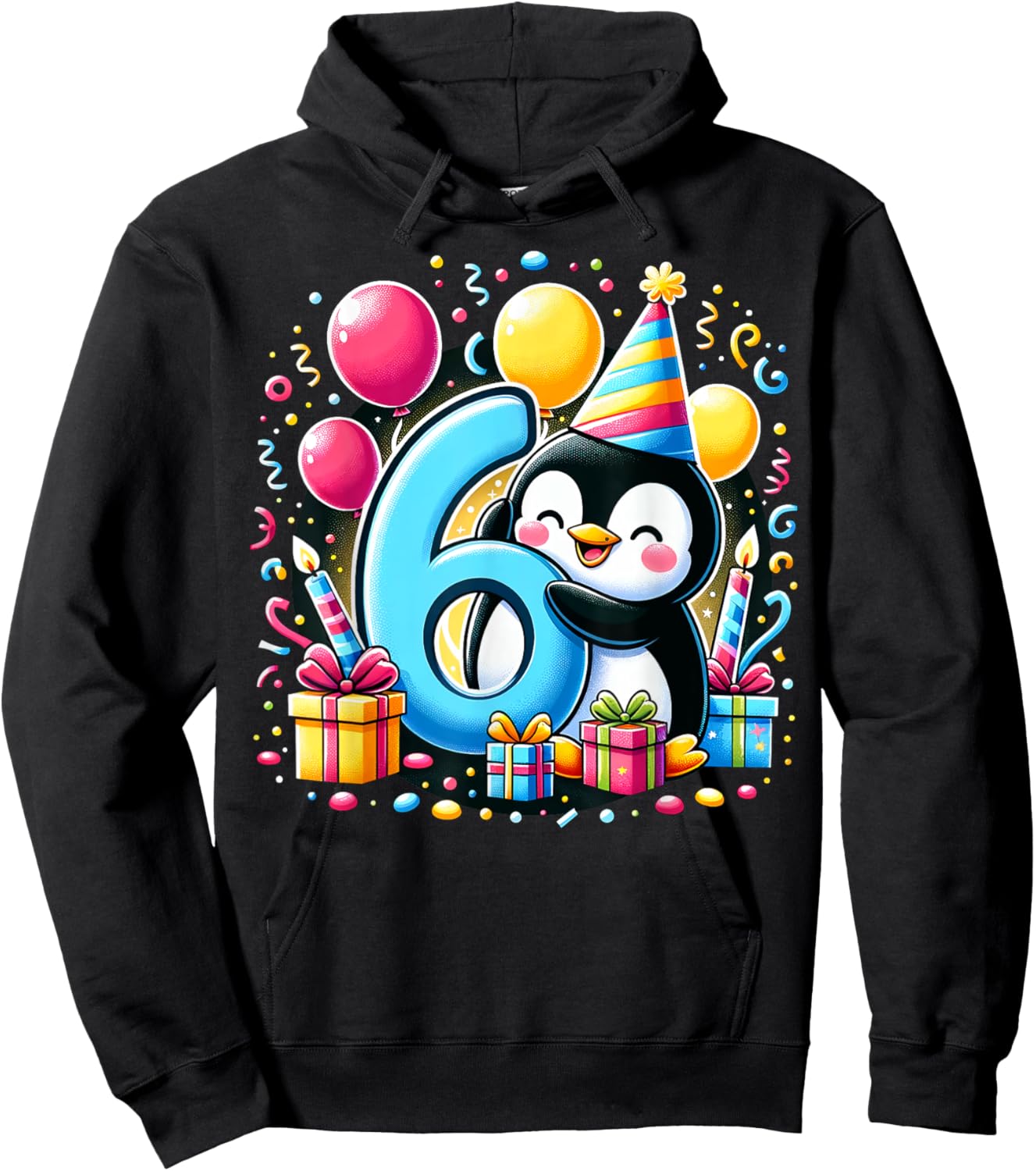 Kids Penguin Theme sixth Bday Party 6th Penguin Birthday Hoodie - Hoodie | Black