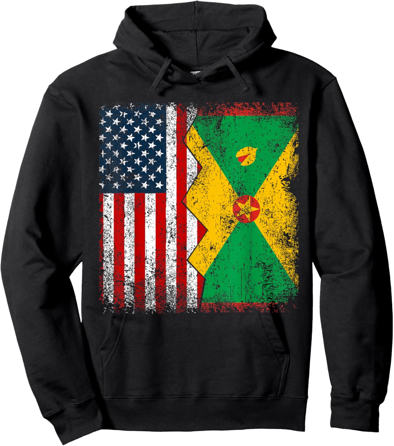 Grenadian Roots | Half American Flag | America Grenada Flags Hoodie - Hoodie | Black