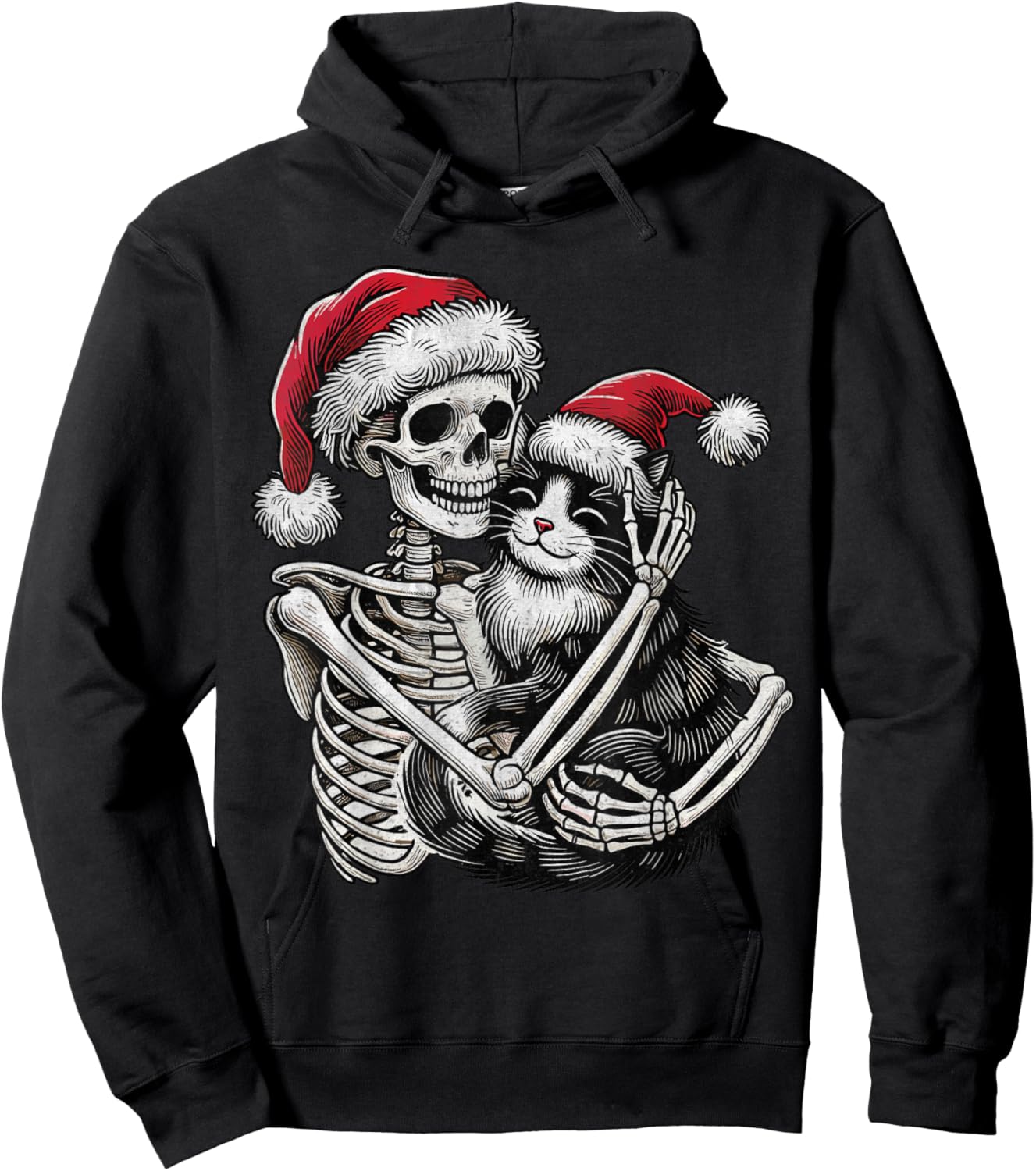Skeleton Hugging Cat christmas Cat Lover Cat Mom Dad Hoodie - Hoodie | Black